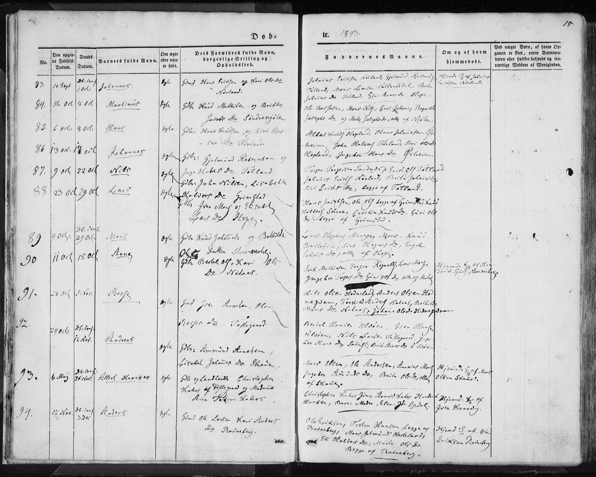 Lindås Sokneprestembete, AV/SAB-A-76701/H/Haa/Haaa/L0010: Parish register (official) no. A 10, 1842-1862, p. 15