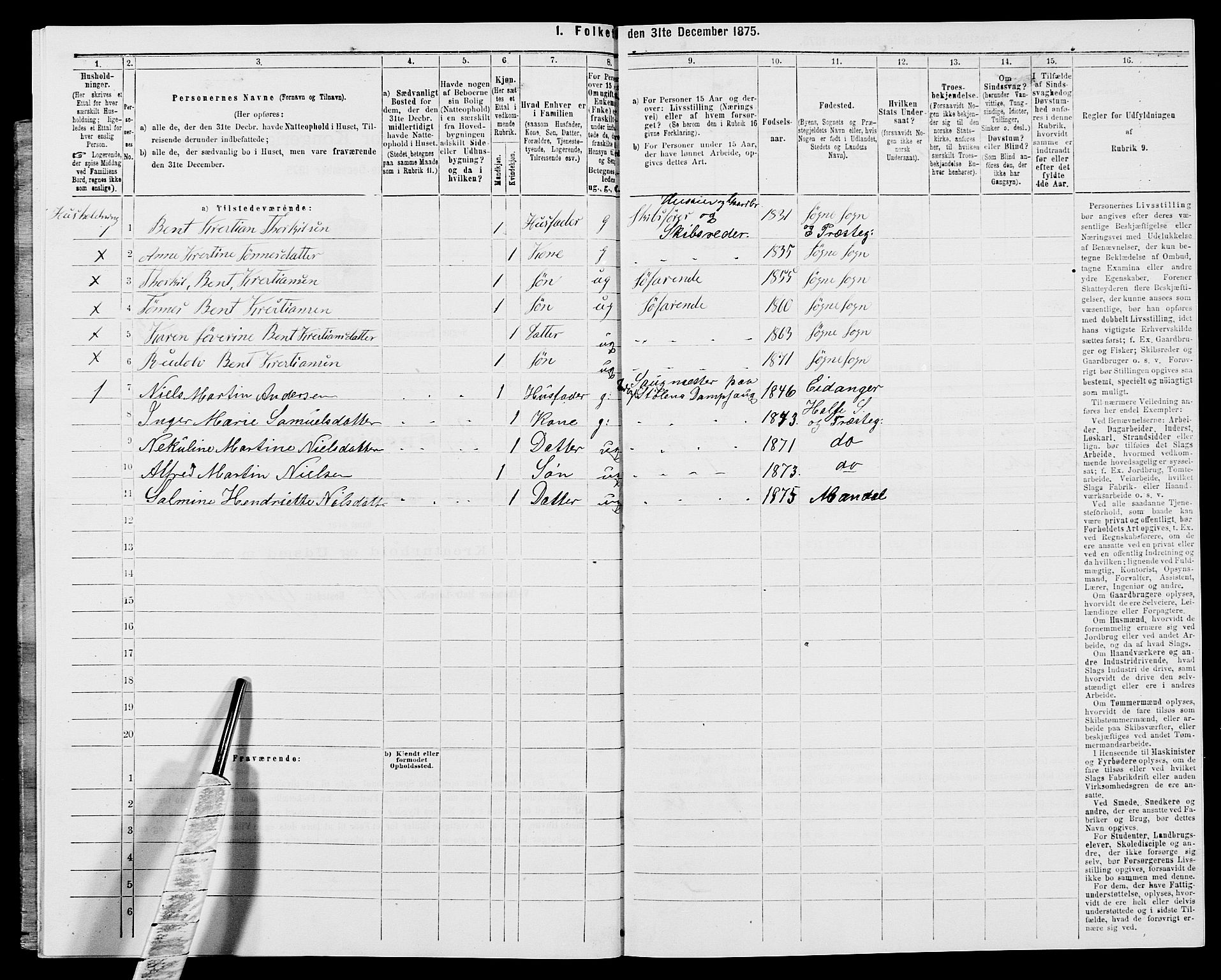 SAK, 1875 census for 1018P Søgne, 1875, p. 678