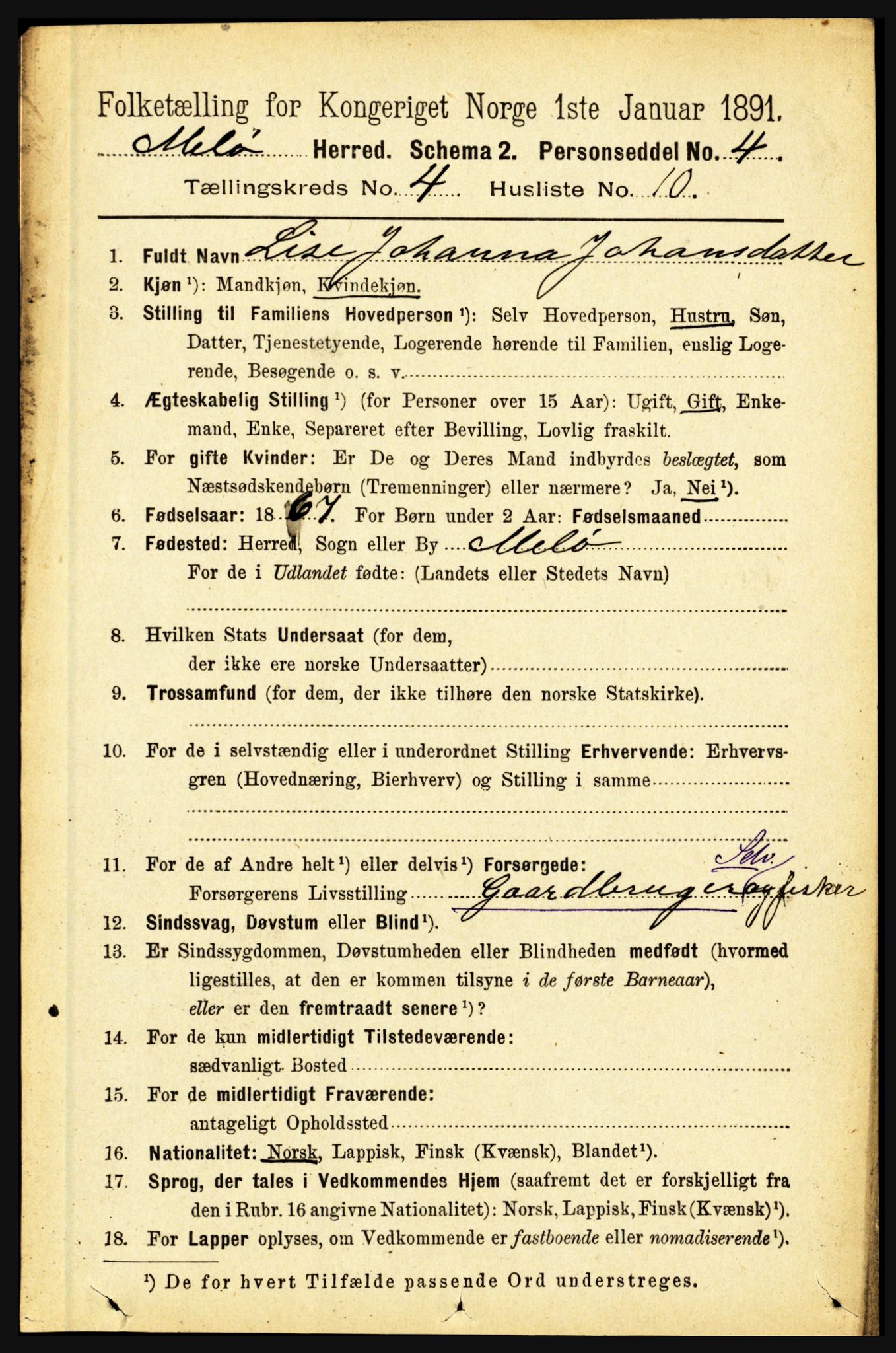 RA, 1891 census for 1837 Meløy, 1891, p. 1525