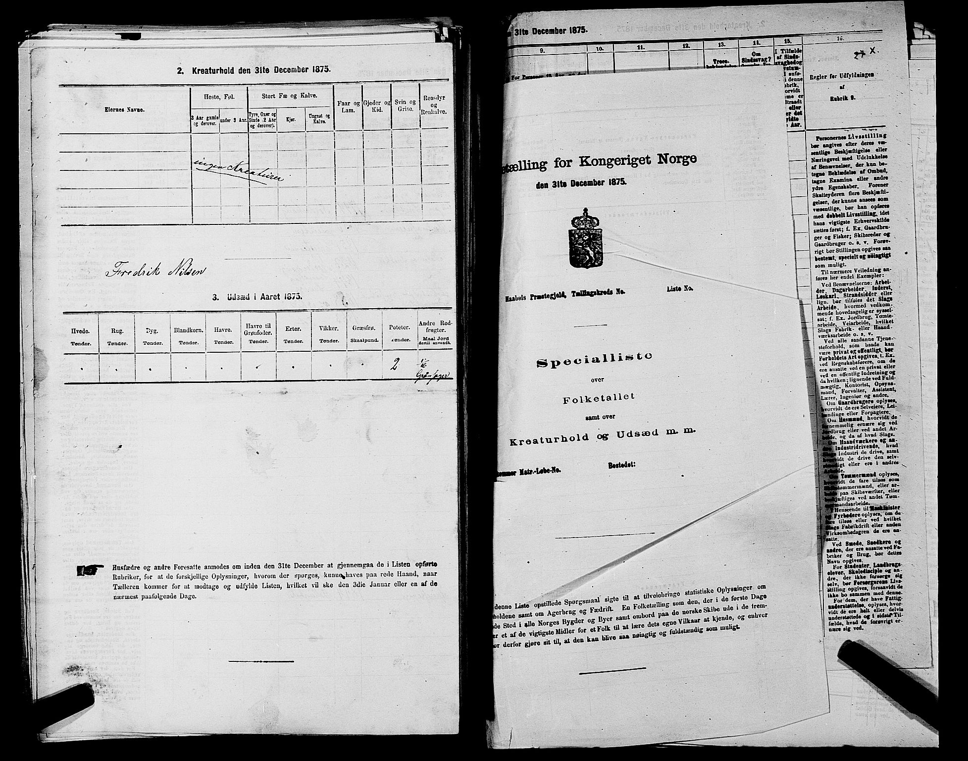 RA, 1875 census for 0218aP Vestre Aker, 1875, p. 501