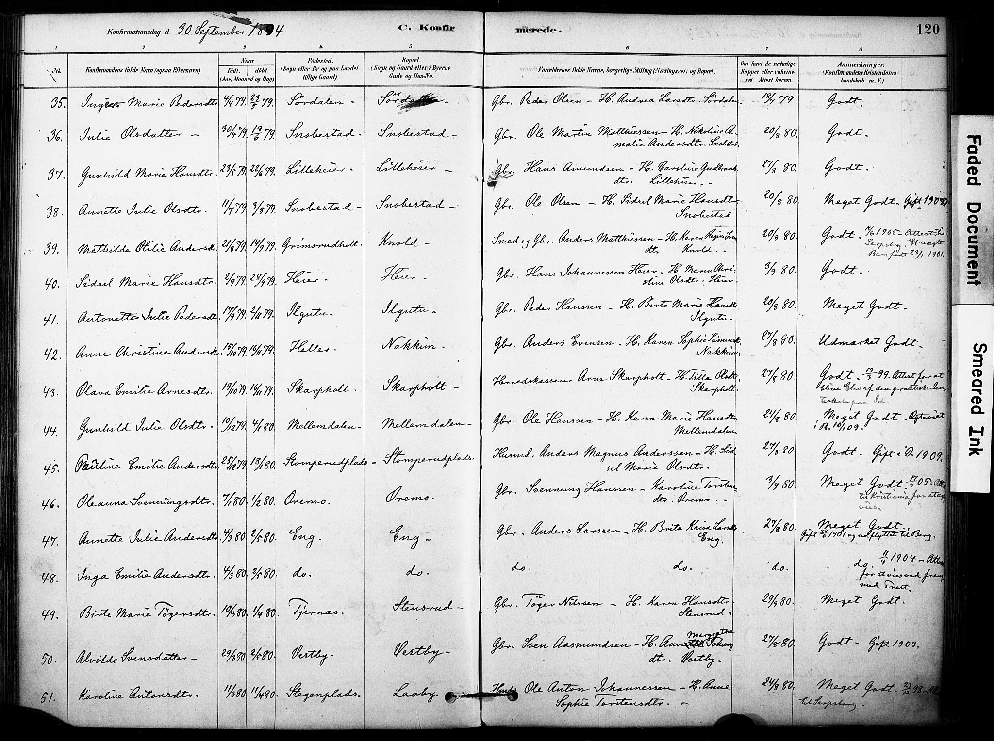 Rakkestad prestekontor Kirkebøker, AV/SAO-A-2008/F/Fb/L0001: Parish register (official) no. II 1, 1878-1899, p. 120