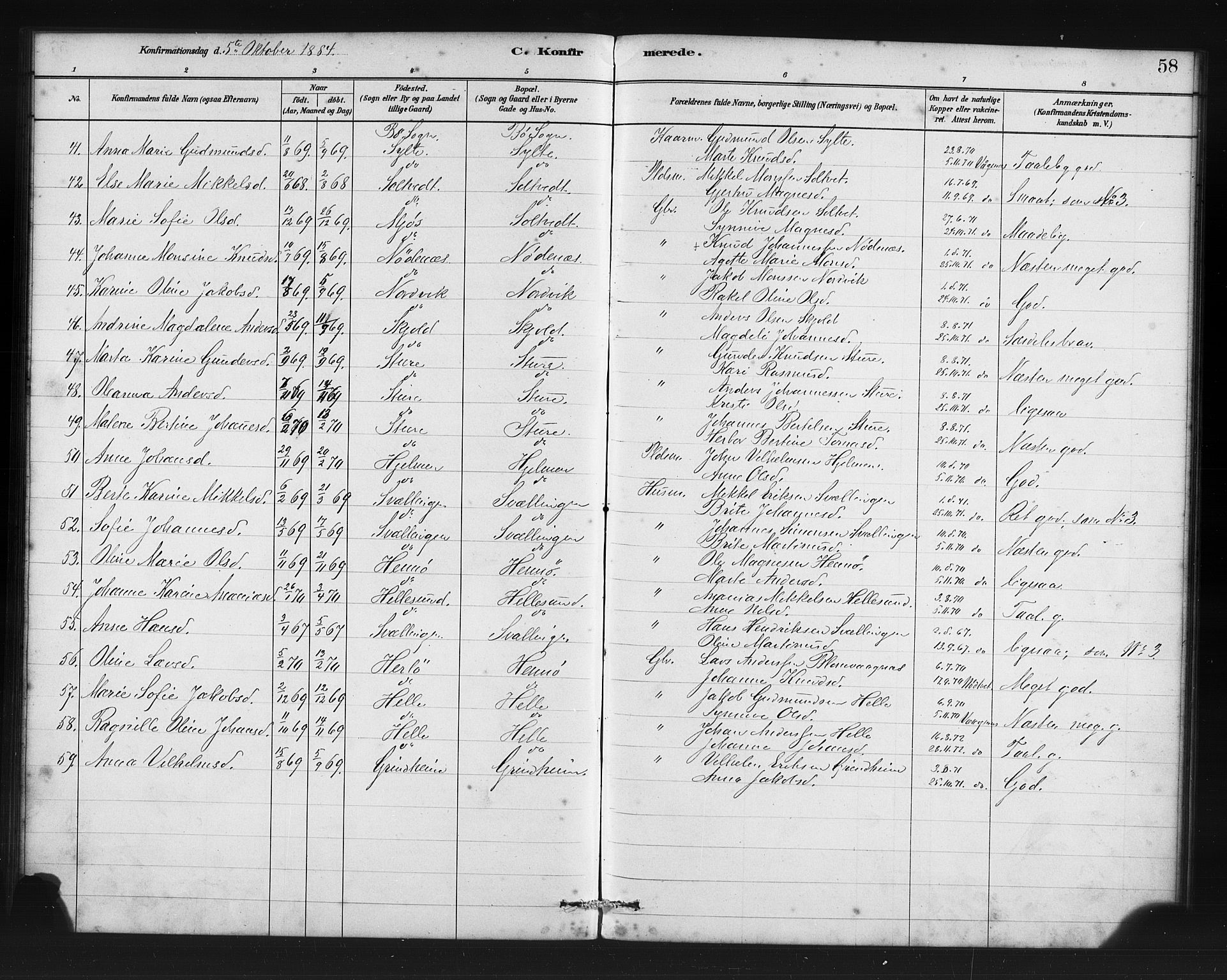 Manger sokneprestembete, SAB/A-76801/H/Haa: Parish register (official) no. C 1, 1881-1890, p. 58