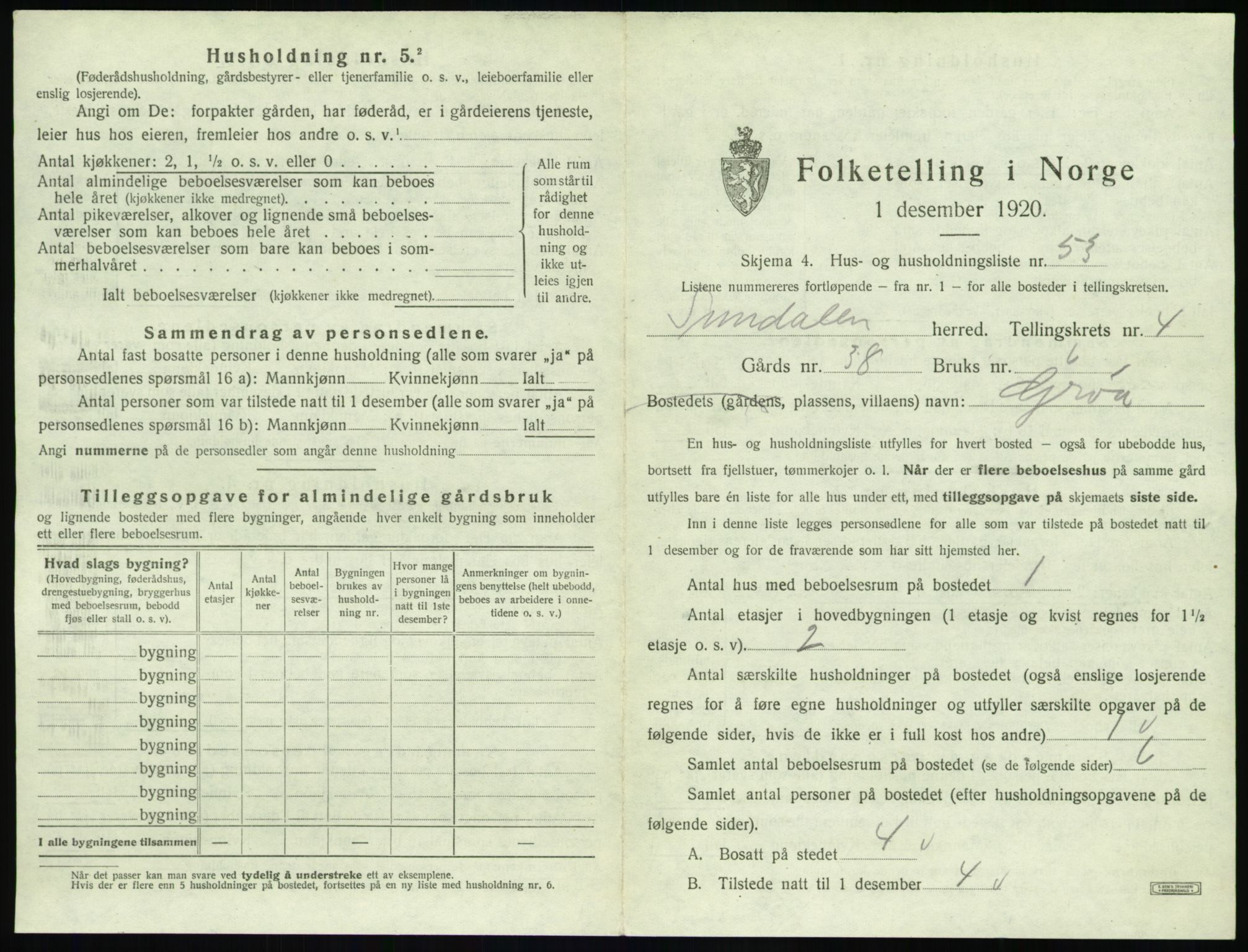 SAT, 1920 census for Sunndal, 1920, p. 492