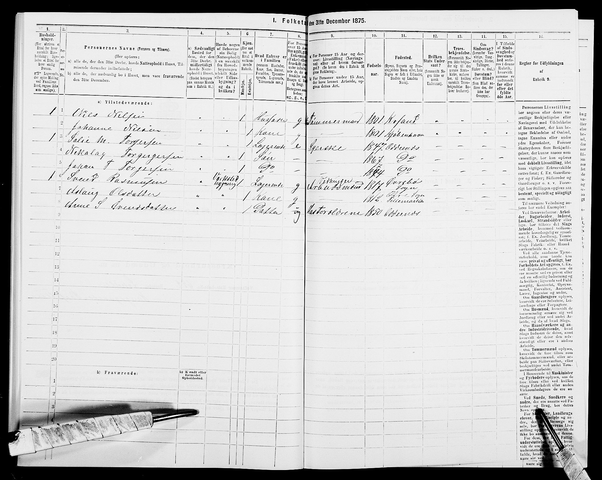 SAK, 1875 census for 1012P Oddernes, 1875, p. 834