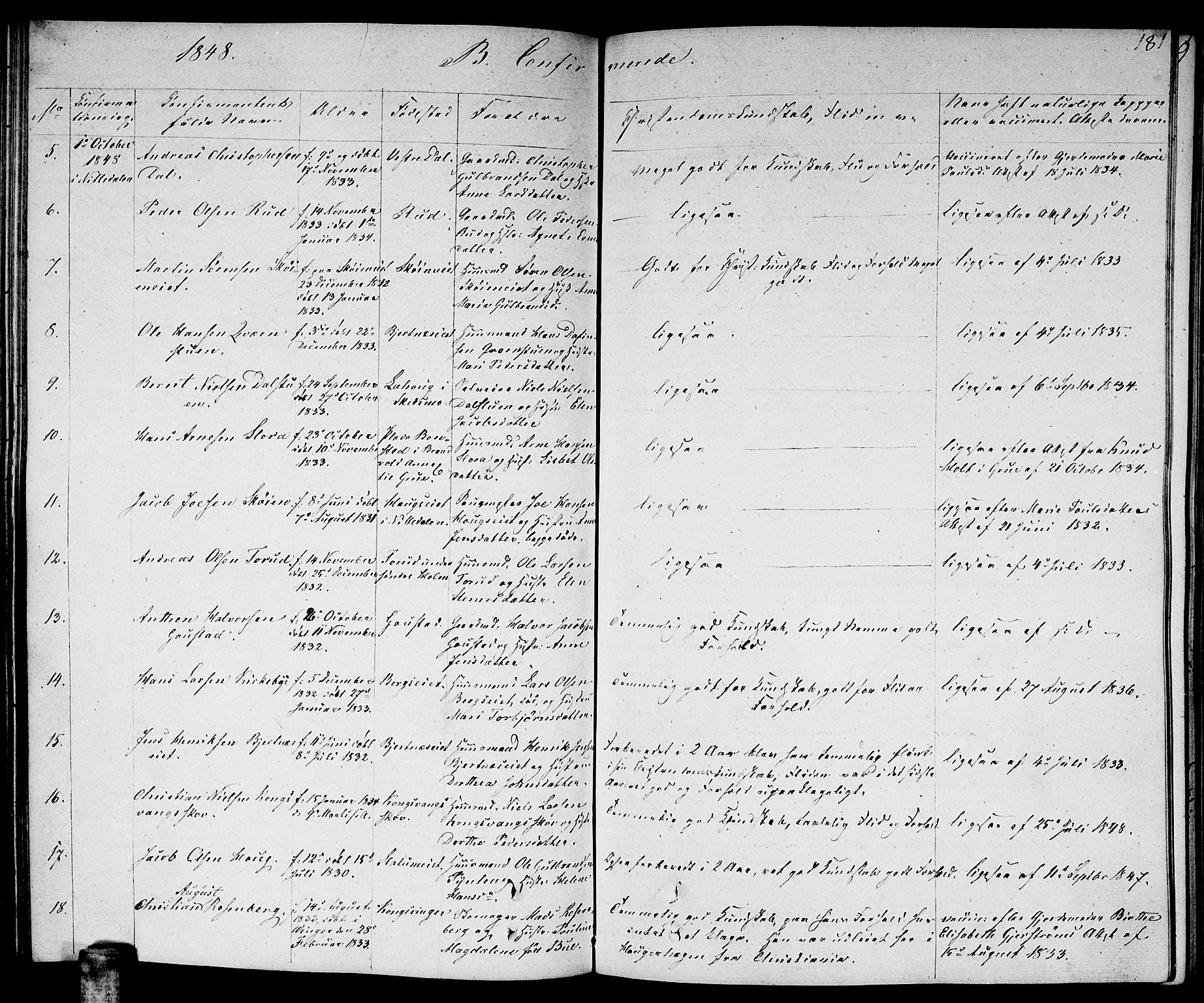 Nittedal prestekontor Kirkebøker, AV/SAO-A-10365a/F/Fa/L0004: Parish register (official) no. I 4, 1836-1849, p. 181