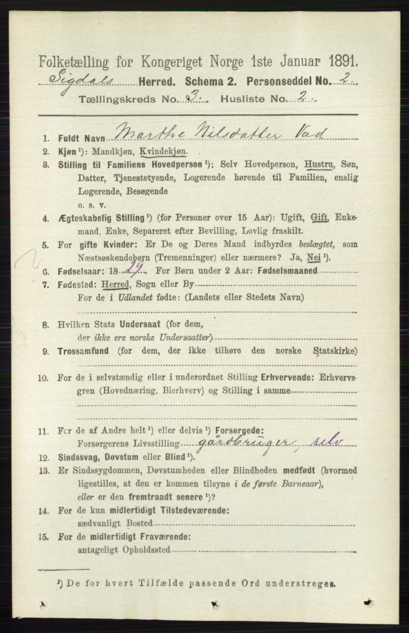 RA, 1891 census for 0621 Sigdal, 1891, p. 1345