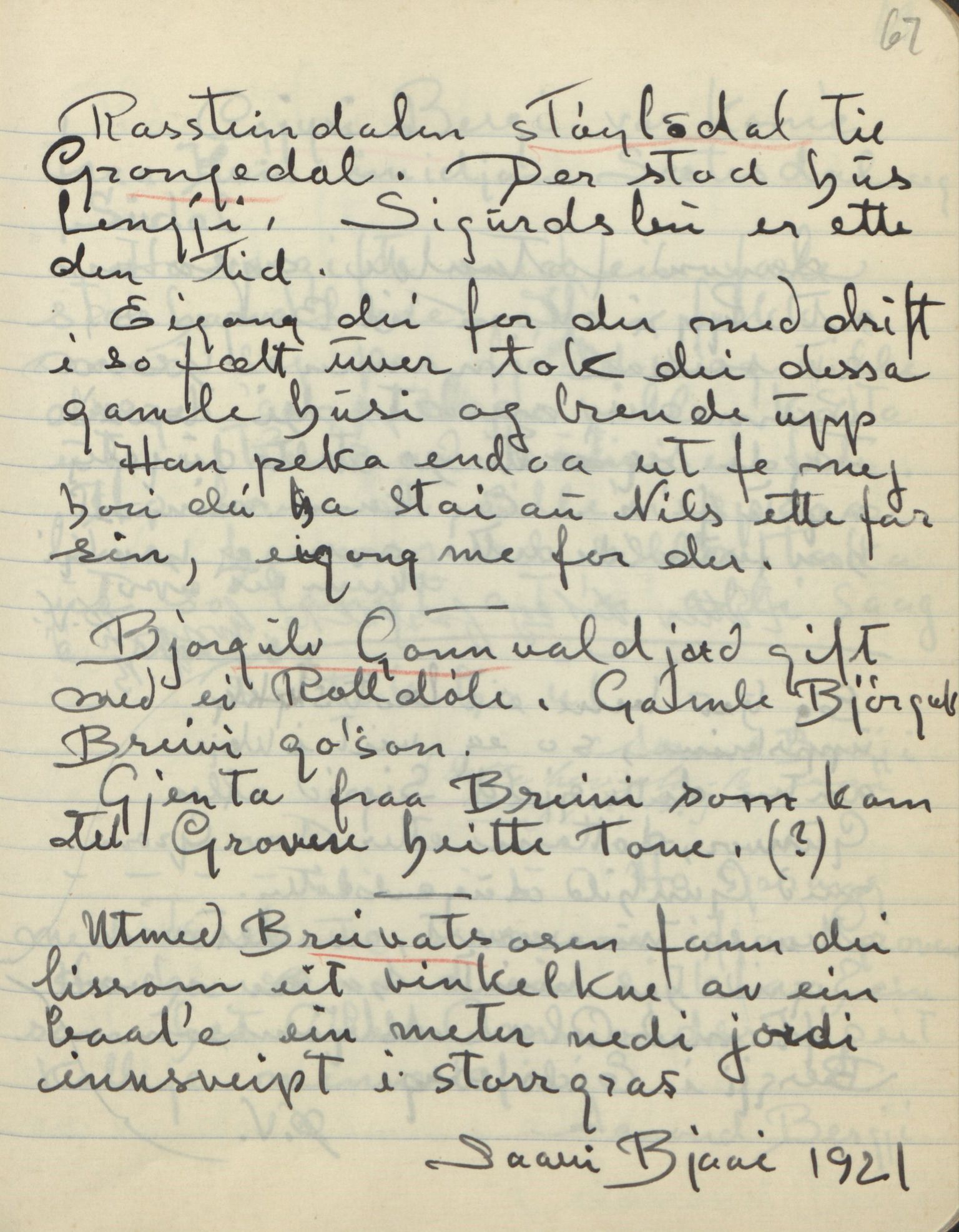 Rikard Berge, TEMU/TGM-A-1003/F/L0018/0024: 600-656 / 623 Gamalt fraa Vinje,  Øyst. Vesaas IX, 1918-1934, p. 67