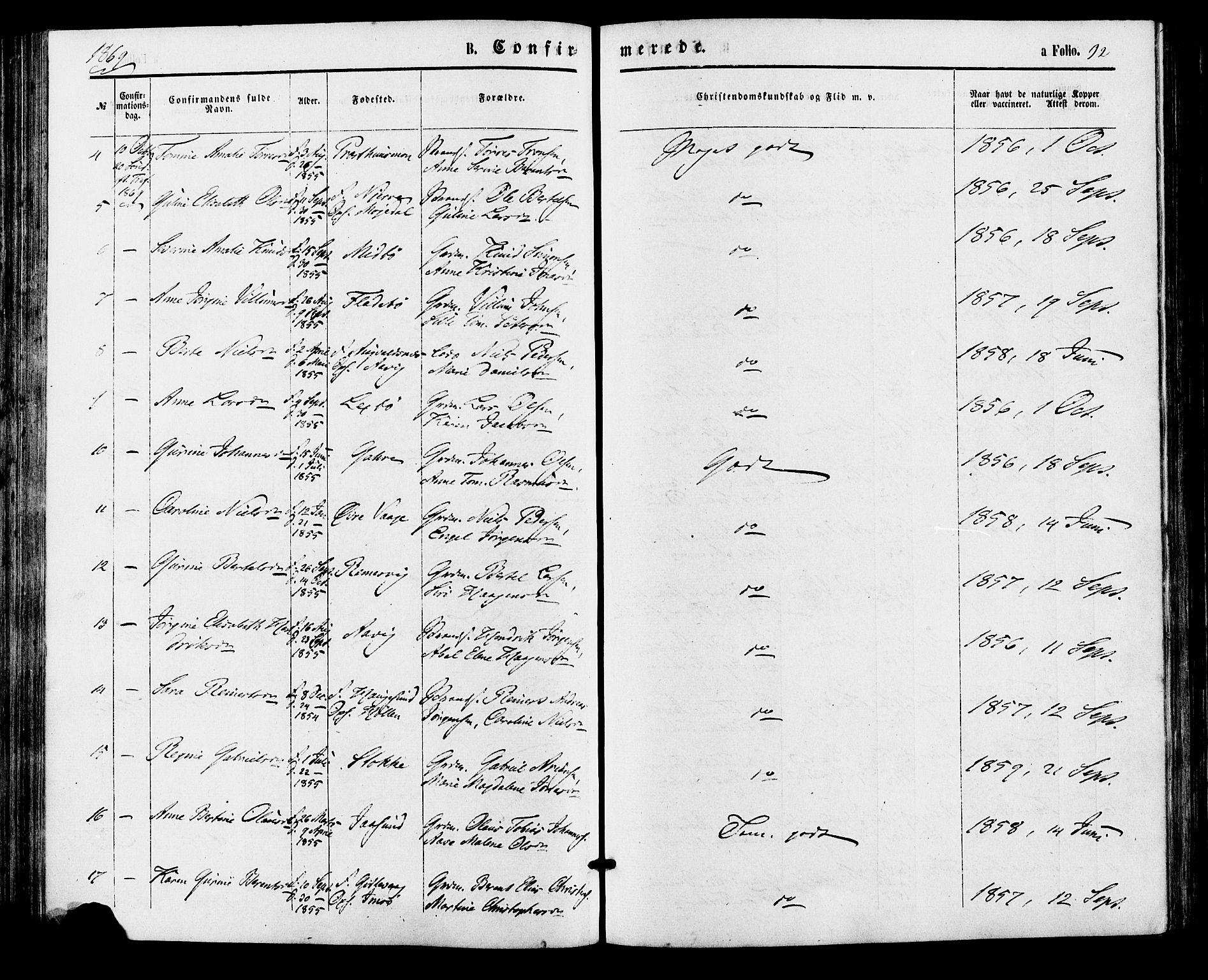 Sør-Audnedal sokneprestkontor, AV/SAK-1111-0039/F/Fa/Faa/L0003: Parish register (official) no. A 3, 1868-1883, p. 92