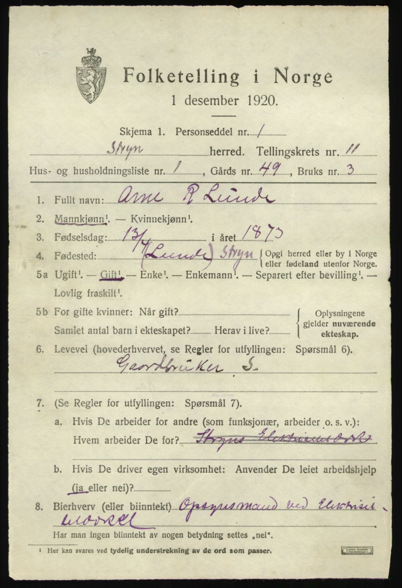 SAB, 1920 census for Stryn, 1920, p. 5200