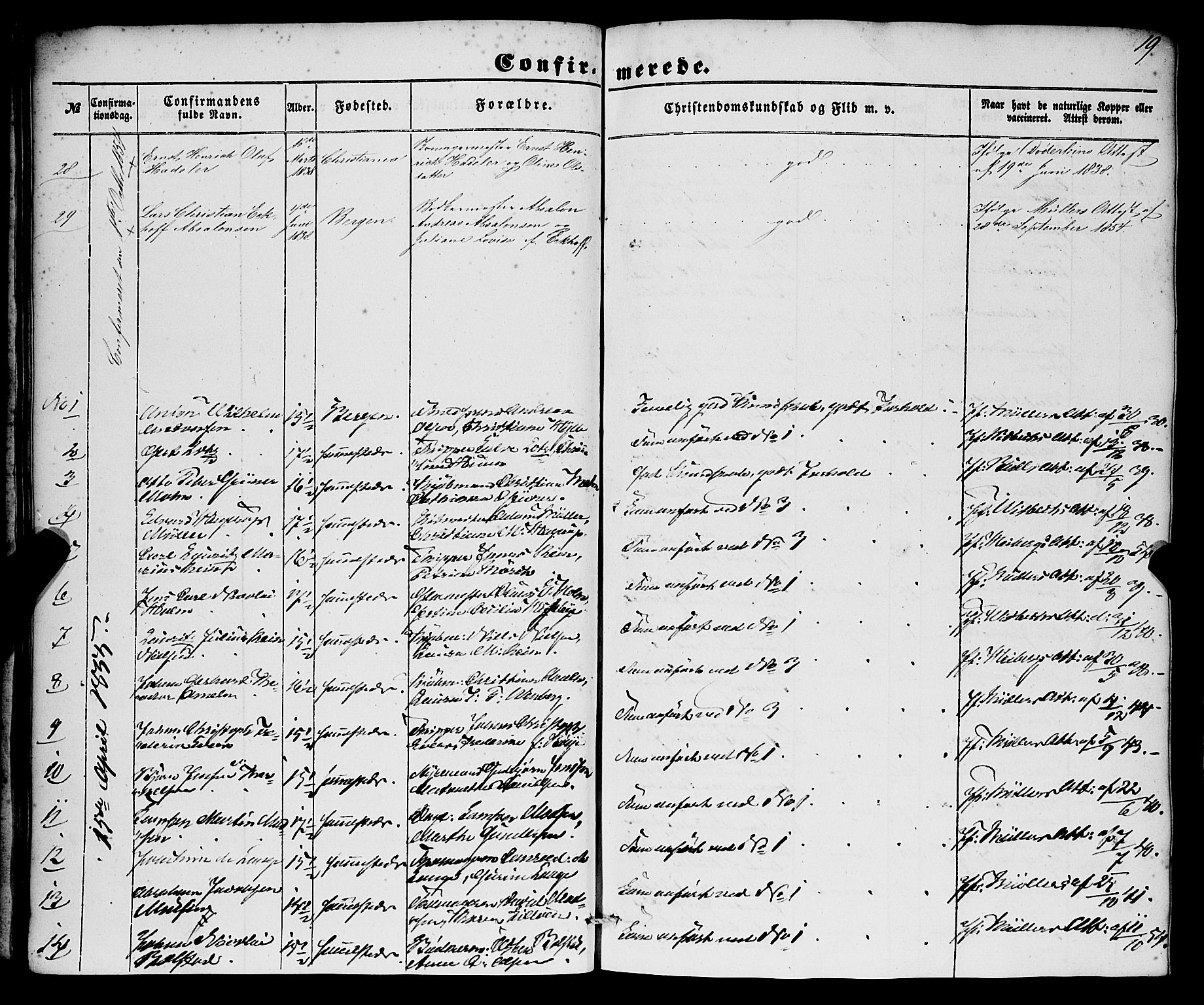Nykirken Sokneprestembete, SAB/A-77101/H/Haa/L0023: Parish register (official) no. C 2, 1851-1863, p. 19