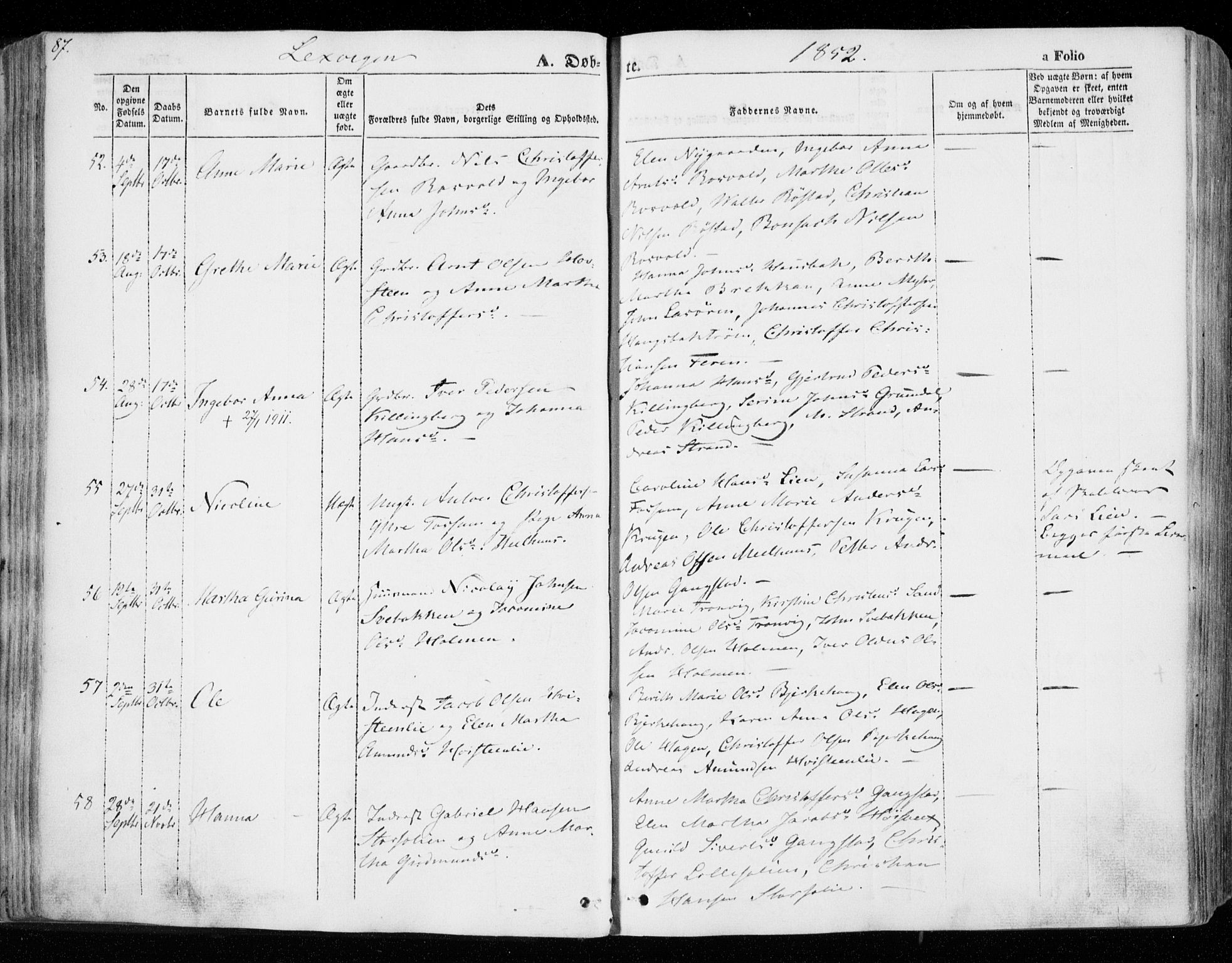Ministerialprotokoller, klokkerbøker og fødselsregistre - Nord-Trøndelag, SAT/A-1458/701/L0007: Parish register (official) no. 701A07 /1, 1842-1854, p. 87