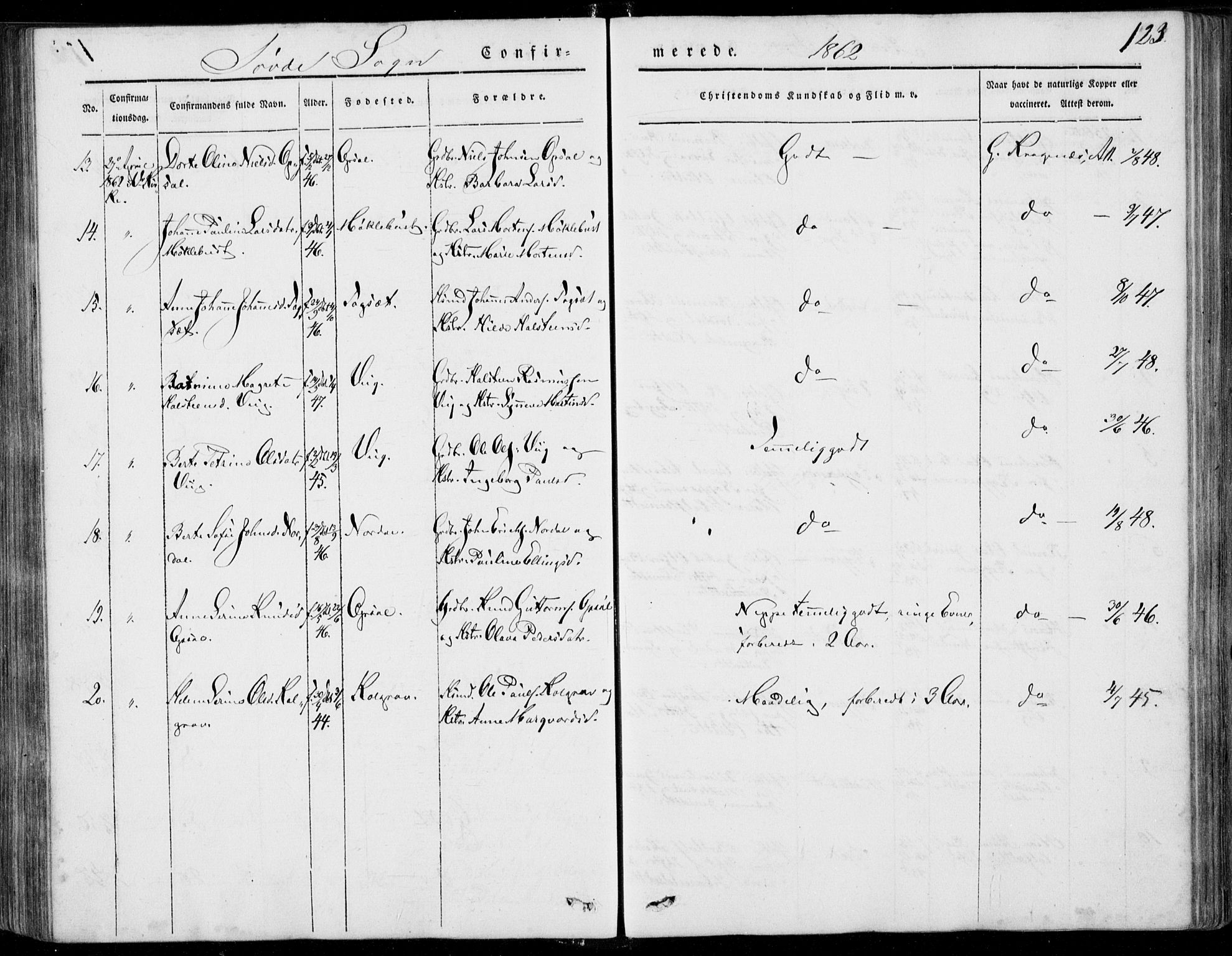 Ministerialprotokoller, klokkerbøker og fødselsregistre - Møre og Romsdal, AV/SAT-A-1454/502/L0023: Parish register (official) no. 502A01, 1844-1873, p. 123