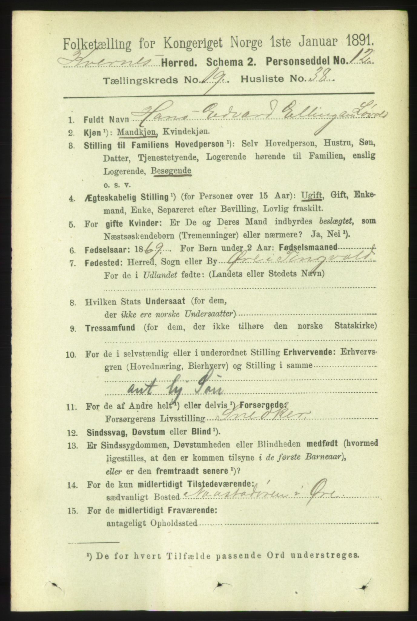 RA, 1891 census for 1553 Kvernes, 1891, p. 8717