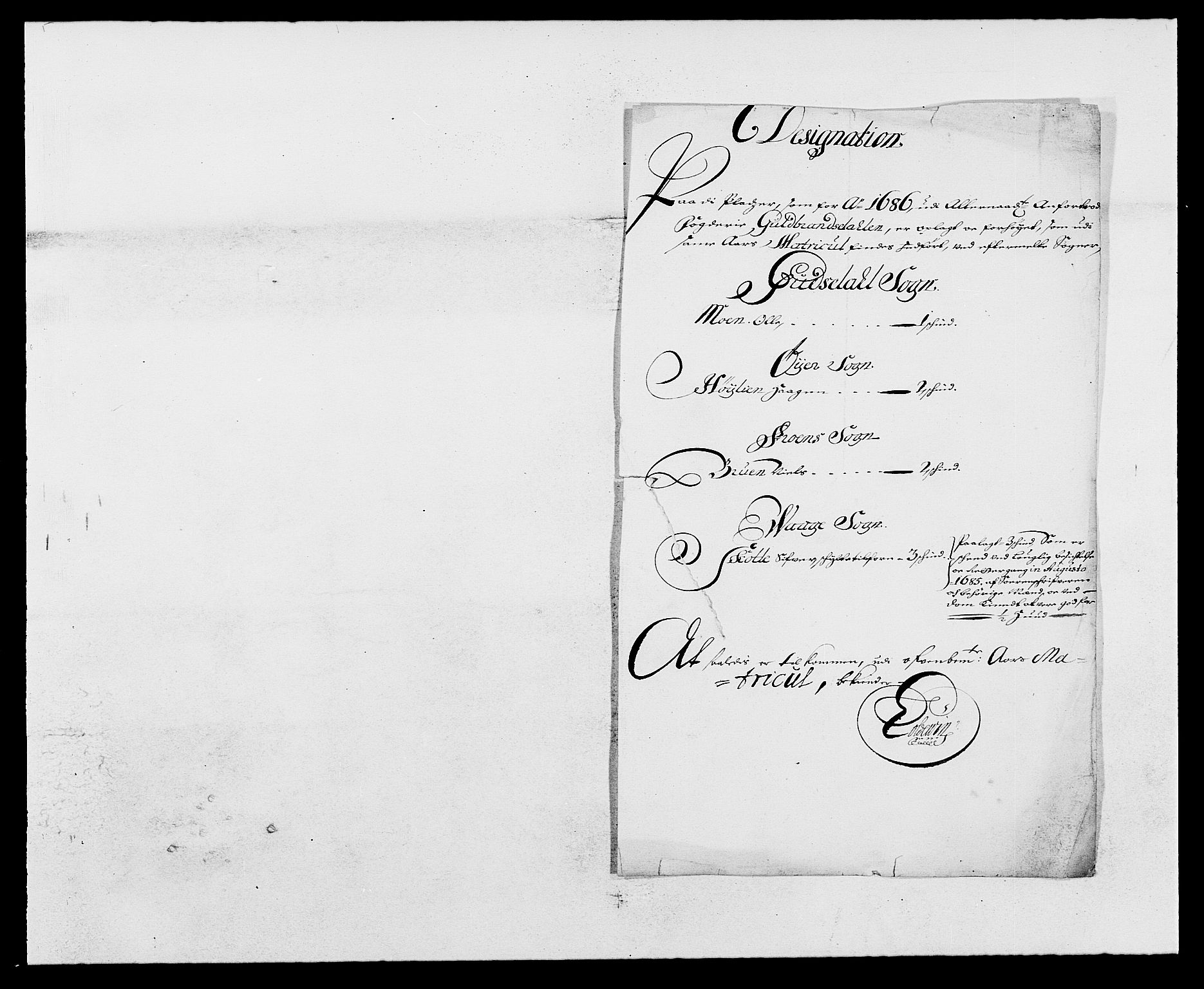 Rentekammeret inntil 1814, Reviderte regnskaper, Fogderegnskap, RA/EA-4092/R17/L1161: Fogderegnskap Gudbrandsdal, 1682-1689, p. 2