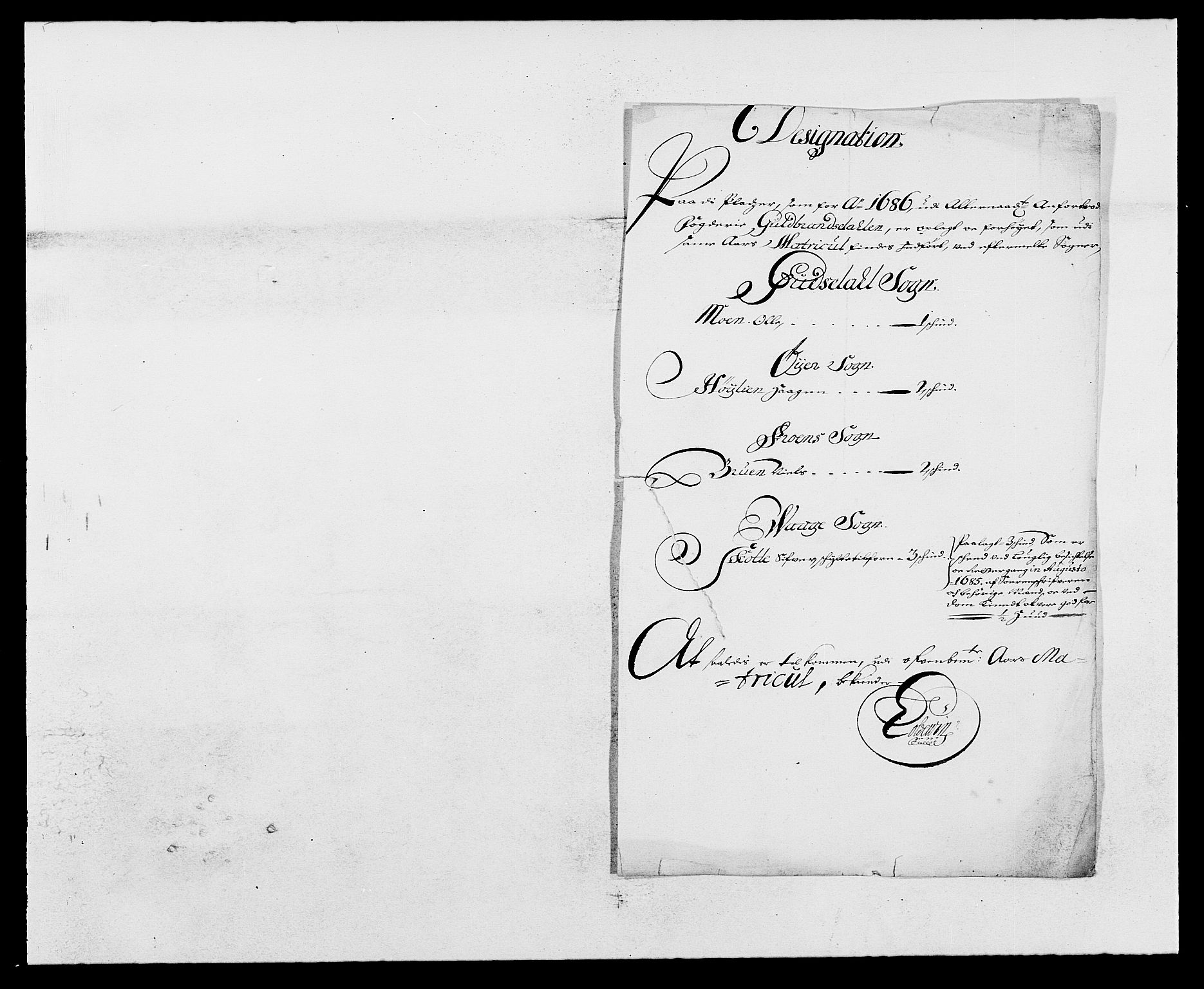 Rentekammeret inntil 1814, Reviderte regnskaper, Fogderegnskap, AV/RA-EA-4092/R17/L1161: Fogderegnskap Gudbrandsdal, 1682-1689, p. 2