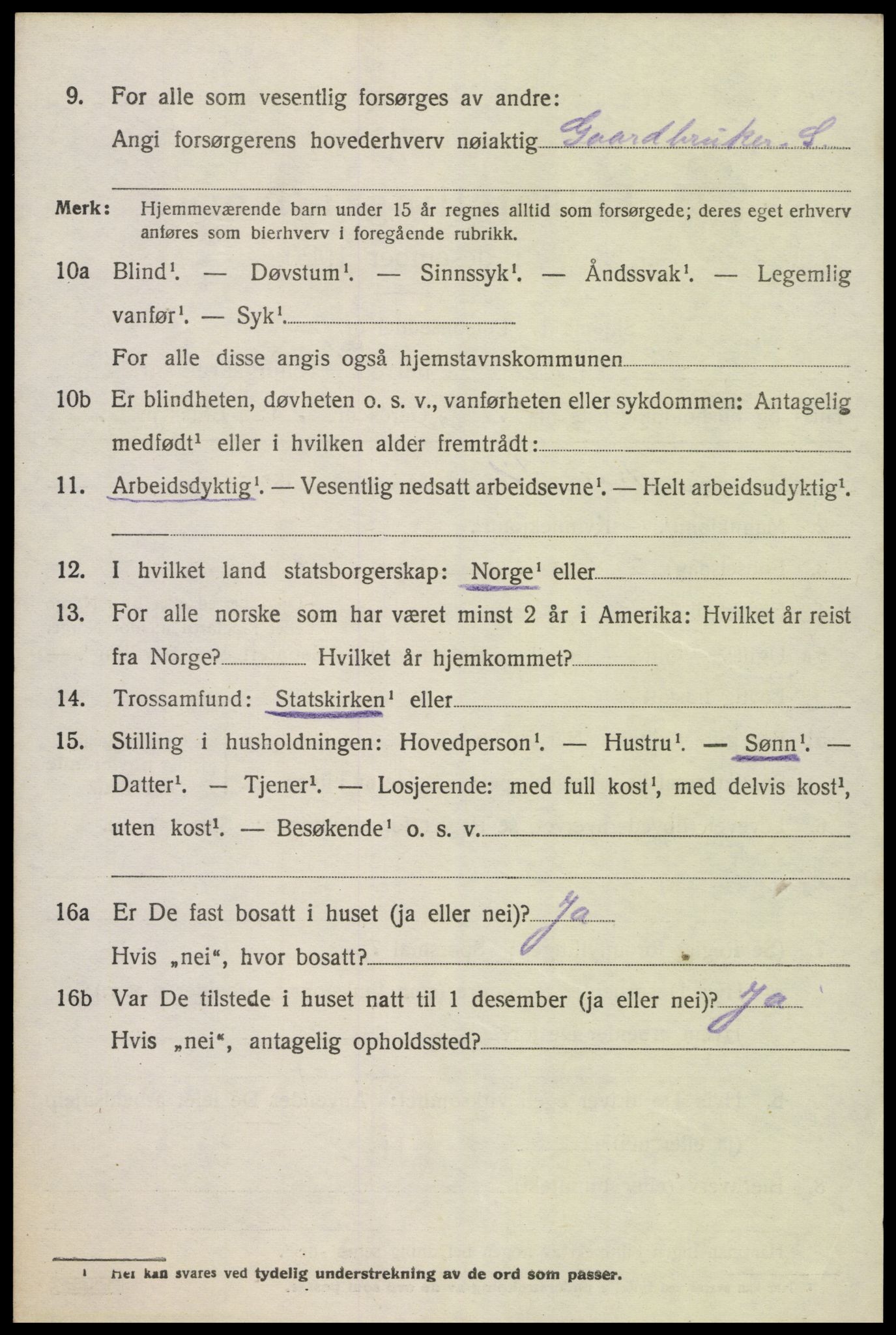 SAK, 1920 census for Oddernes, 1920, p. 4442