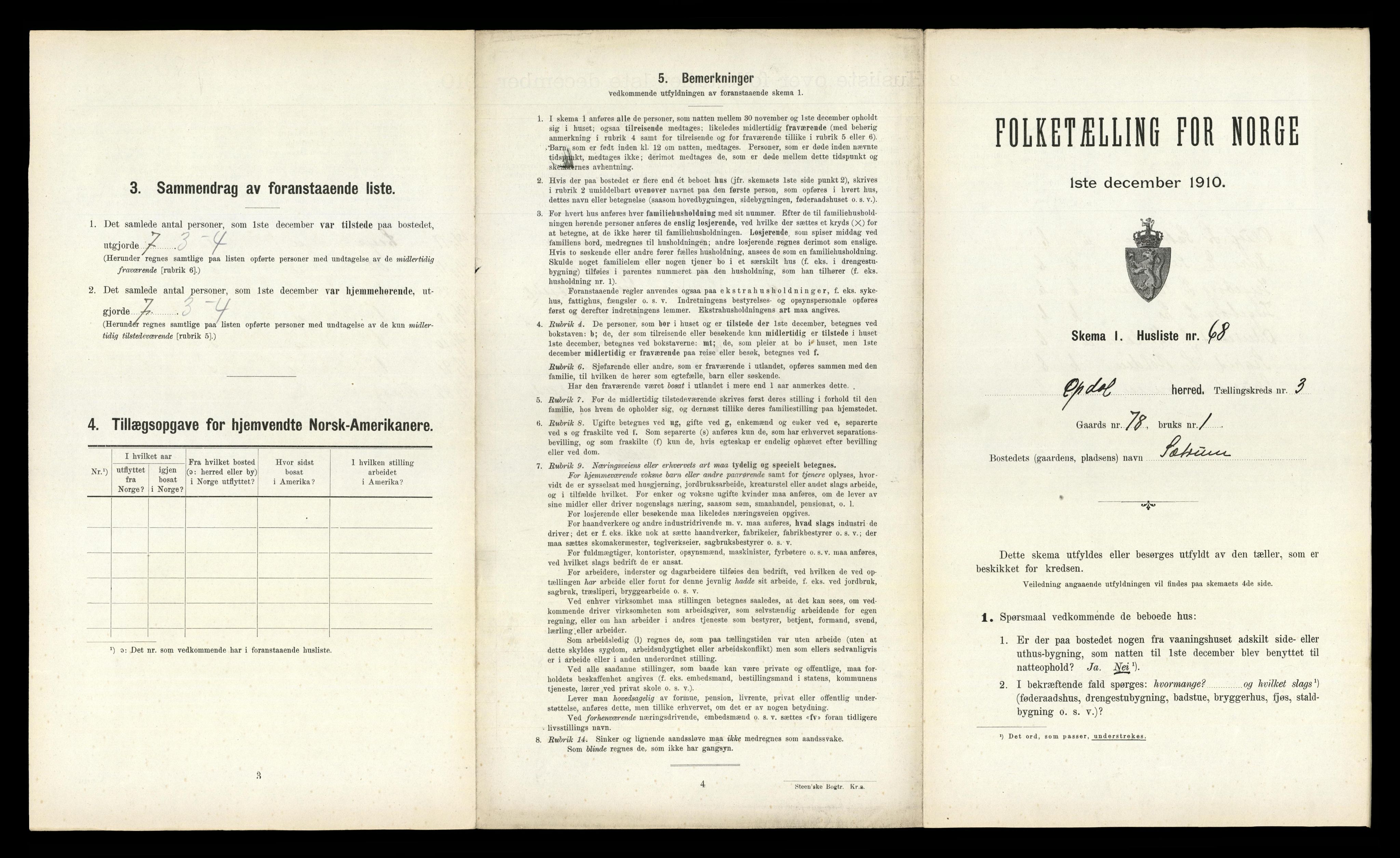 RA, 1910 census for Oppdal, 1910, p. 485