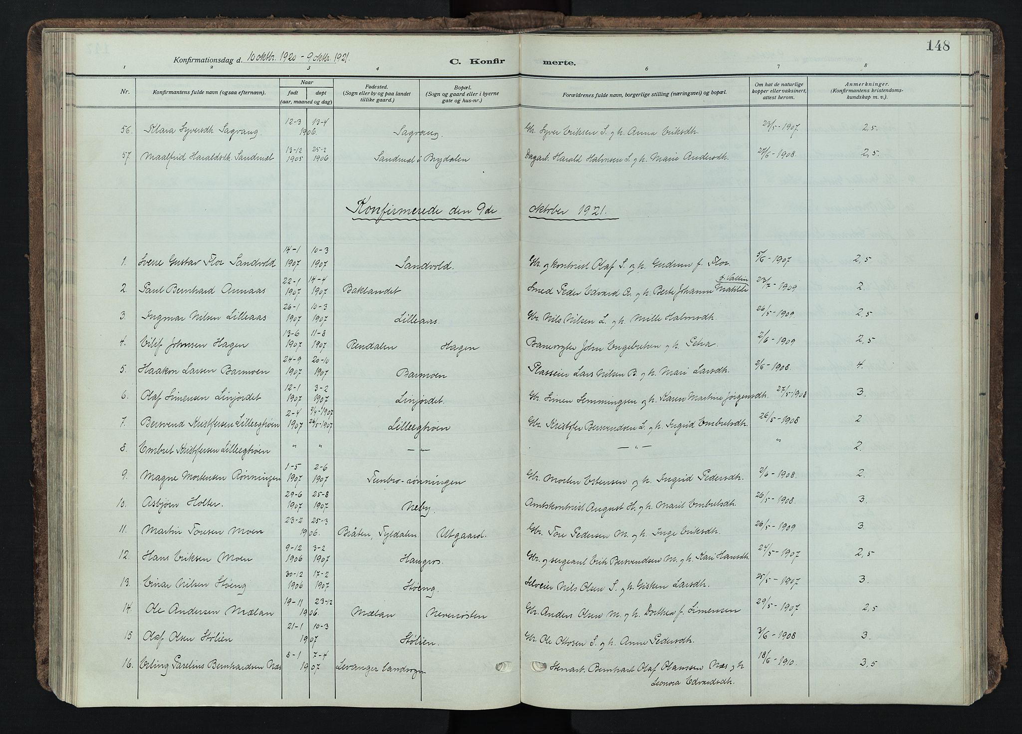 Tynset prestekontor, SAH/PREST-058/H/Ha/Haa/L0026: Parish register (official) no. 26, 1915-1929, p. 148