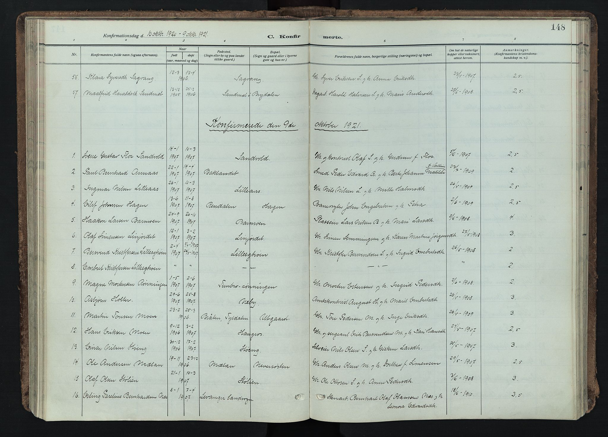 Tynset prestekontor, AV/SAH-PREST-058/H/Ha/Haa/L0026: Parish register (official) no. 26, 1915-1929, p. 148