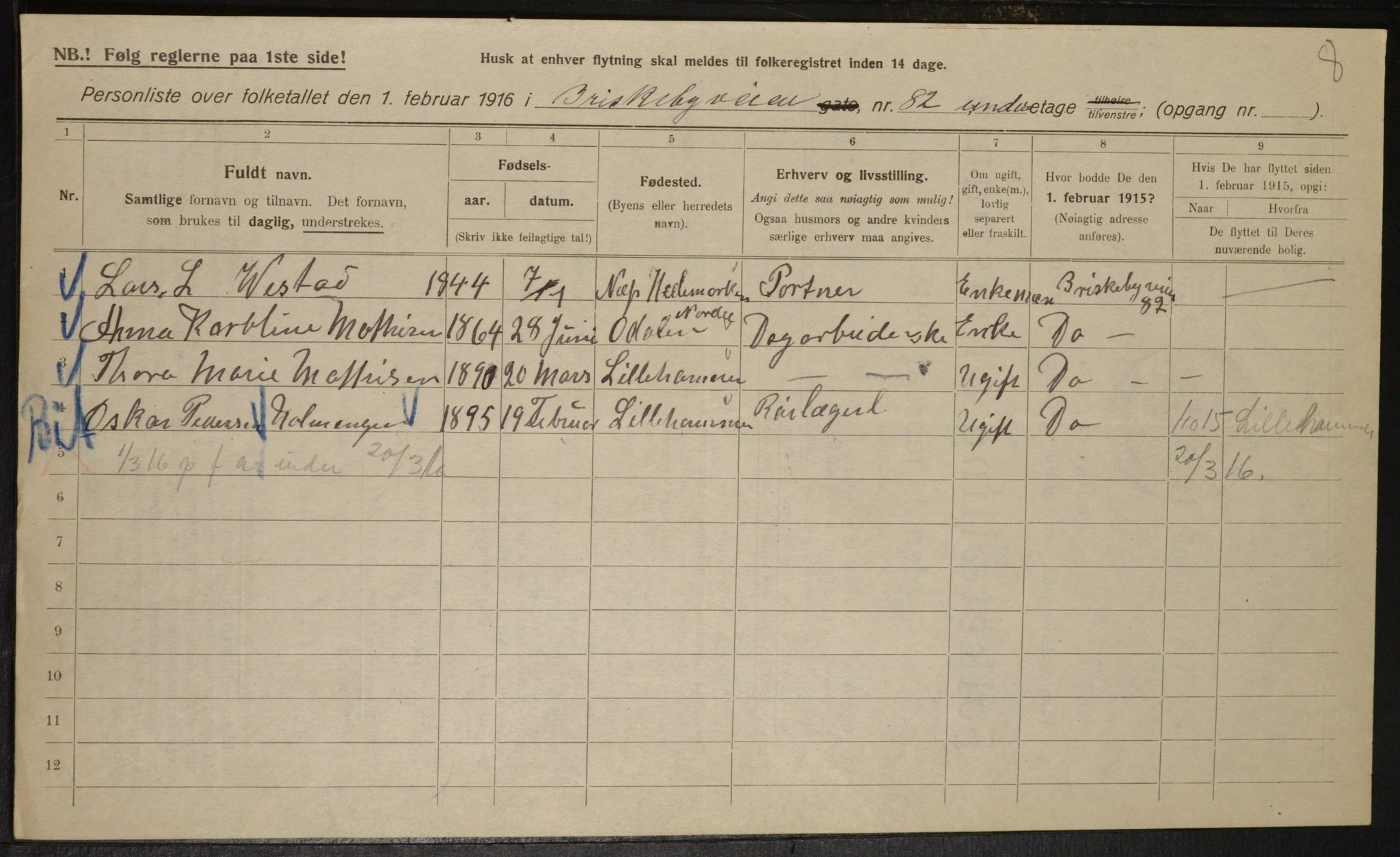 OBA, Municipal Census 1916 for Kristiania, 1916, p. 9760