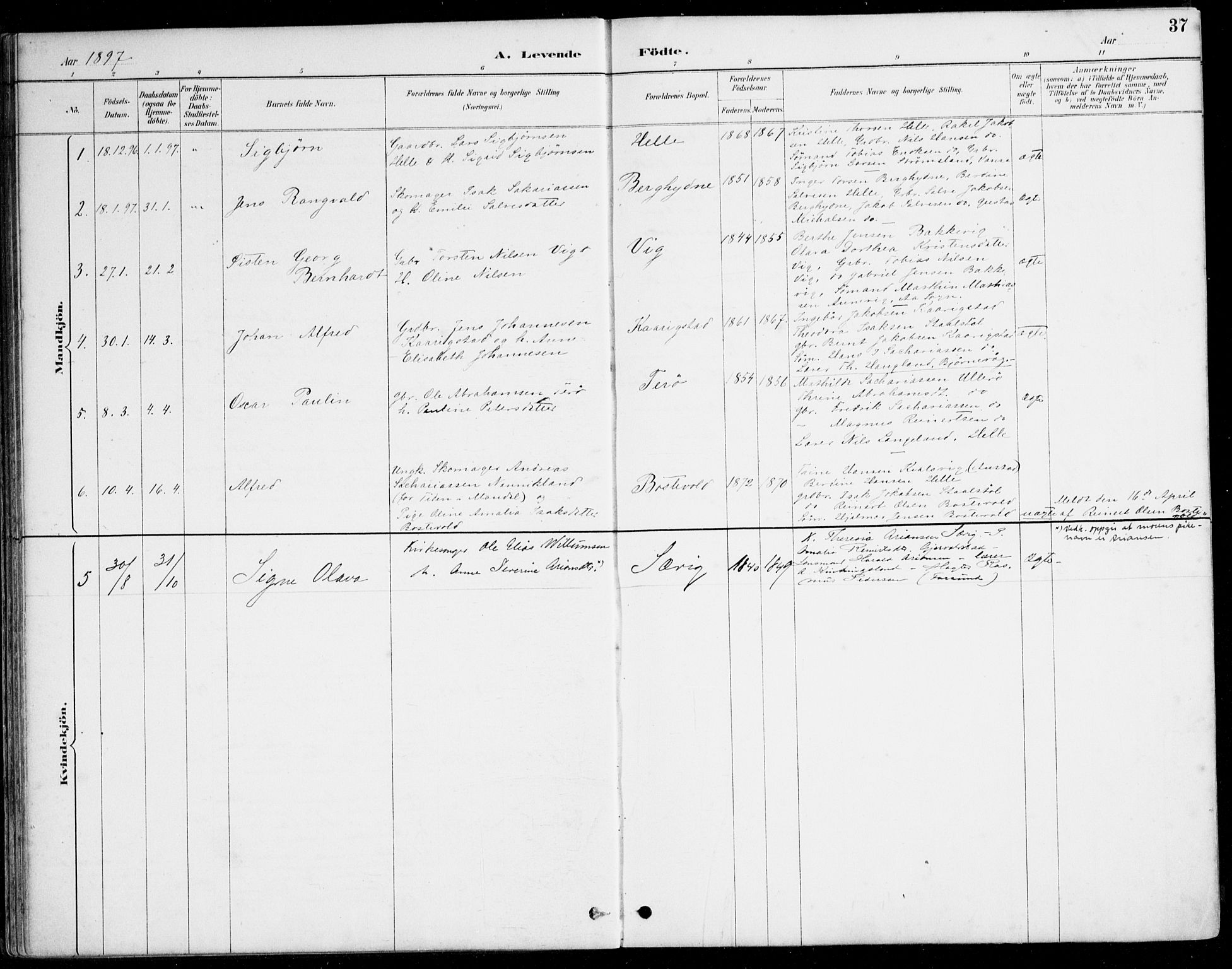 Herad sokneprestkontor, AV/SAK-1111-0018/F/Fa/Fab/L0005: Parish register (official) no. A 5, 1886-1913, p. 37