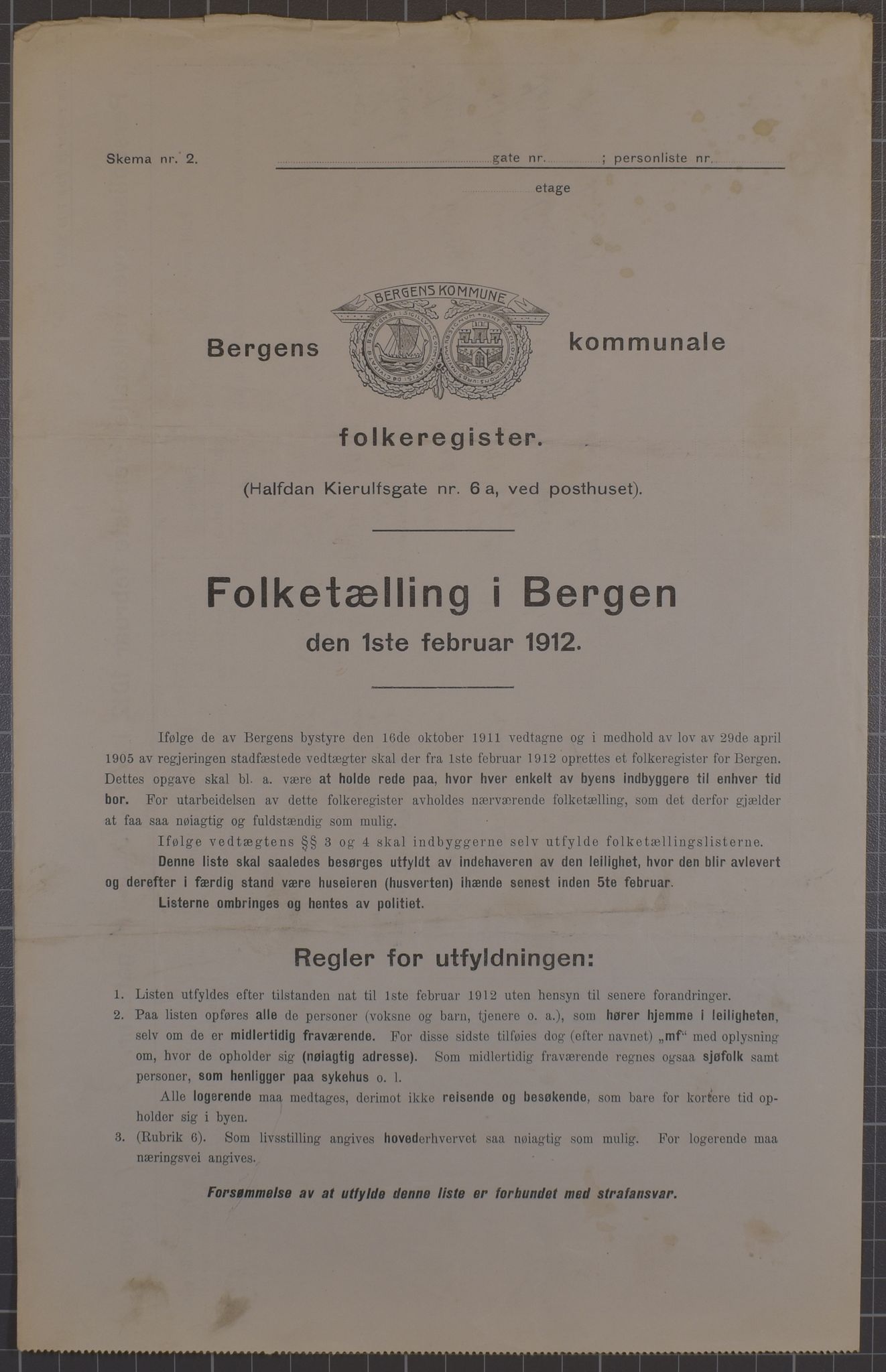 SAB, Municipal Census 1912 for Bergen, 1912, p. 1539