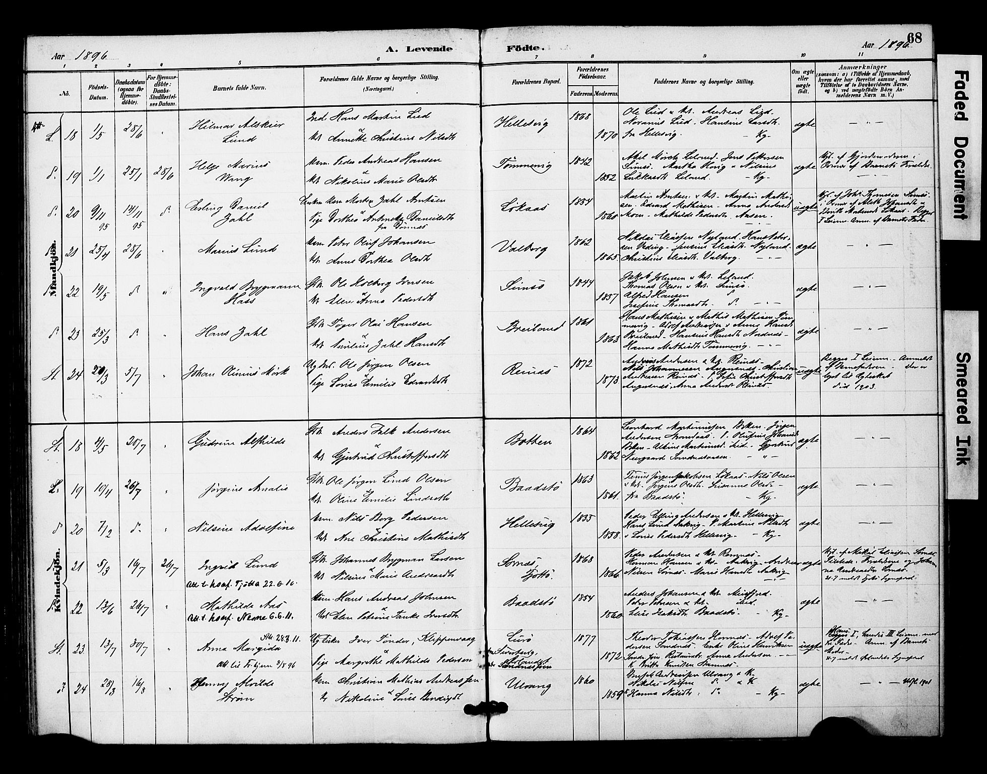 Ministerialprotokoller, klokkerbøker og fødselsregistre - Nordland, AV/SAT-A-1459/831/L0471: Parish register (official) no. 831A02, 1886-1901, p. 68