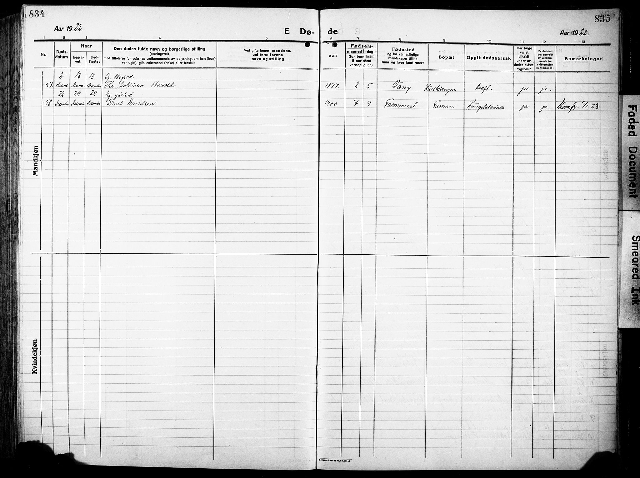 Vang prestekontor, Hedmark, AV/SAH-PREST-008/H/Ha/Hab/L0015: Parish register (copy) no. 15, 1915-1933, p. 834-835