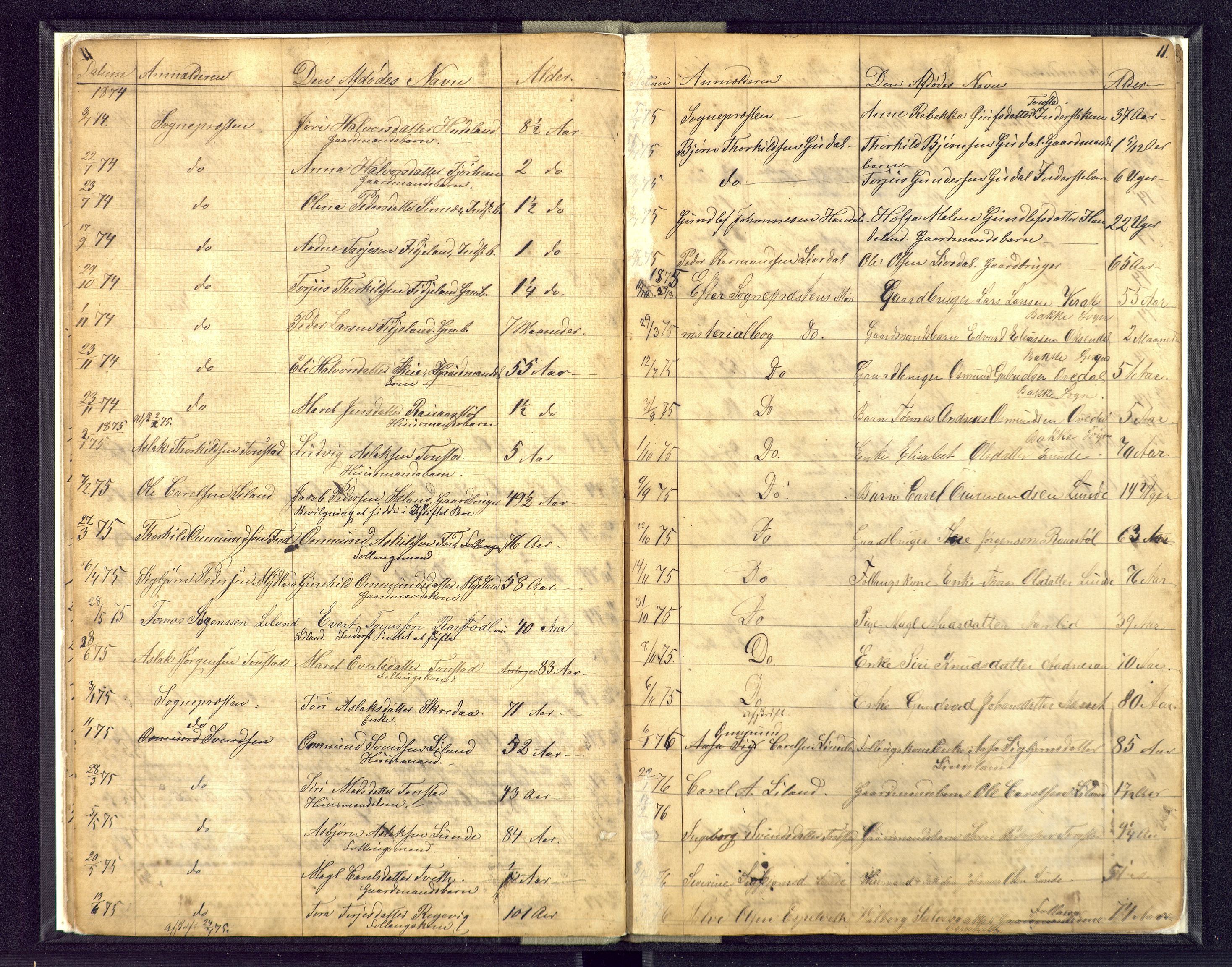 Flekkefjord sorenskriveri, AV/SAK-1221-0001/H/Ha/L0001/0005: Dødsfallsfortegnelser / Dødsfallsfortegnelse Tonstad og Lund (Rogaland), 1863-1889, p. 11