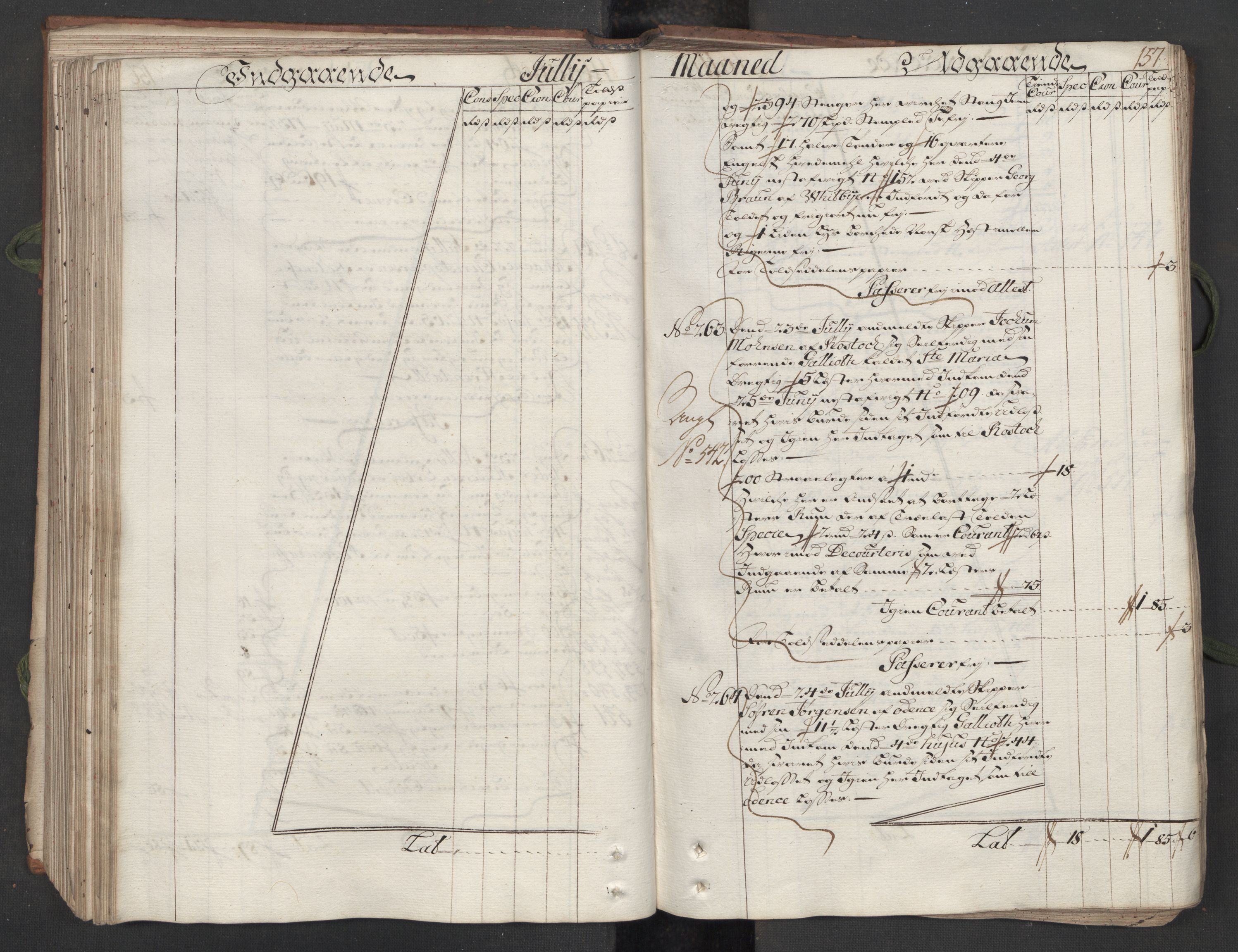 Generaltollkammeret, tollregnskaper, AV/RA-EA-5490/R12/L0009/0001: Tollregnskaper Langesund / Hovedtollbok, 1733, p. 156b-157a