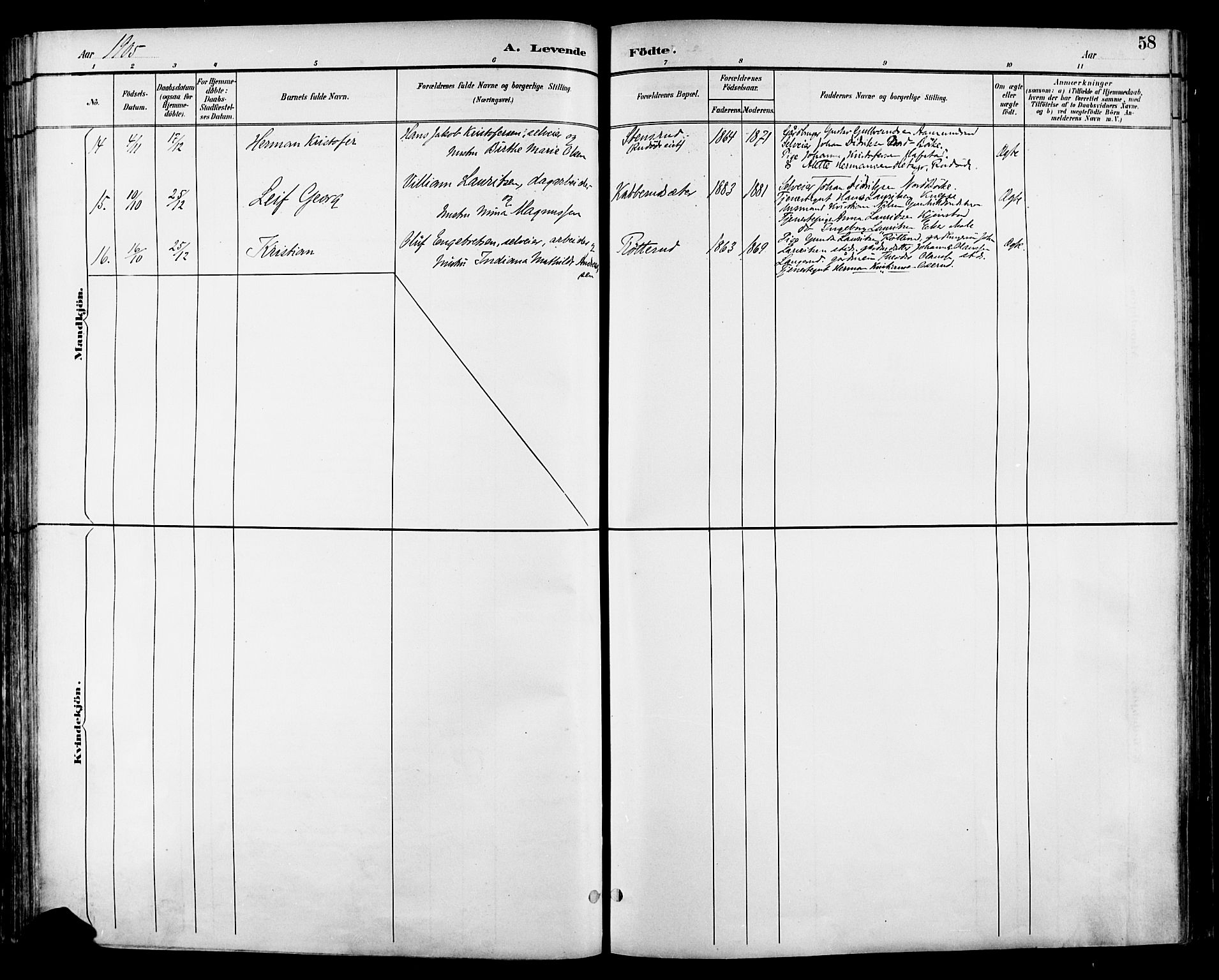 Nannestad prestekontor Kirkebøker, AV/SAO-A-10414a/F/Fa/L0015: Parish register (official) no. I 15, 1891-1905, p. 58