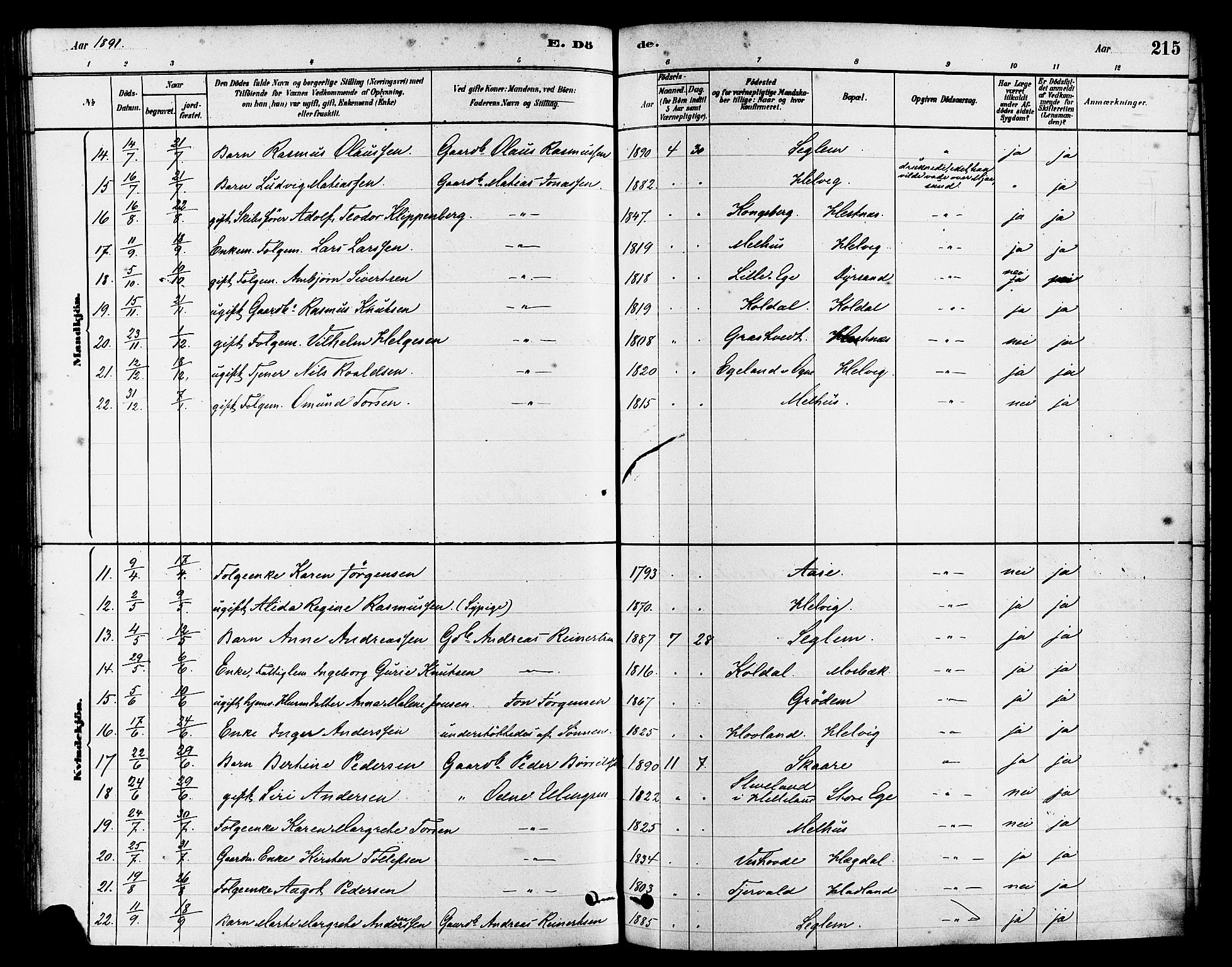 Eigersund sokneprestkontor, AV/SAST-A-101807/S08/L0017: Parish register (official) no. A 14, 1879-1892, p. 215