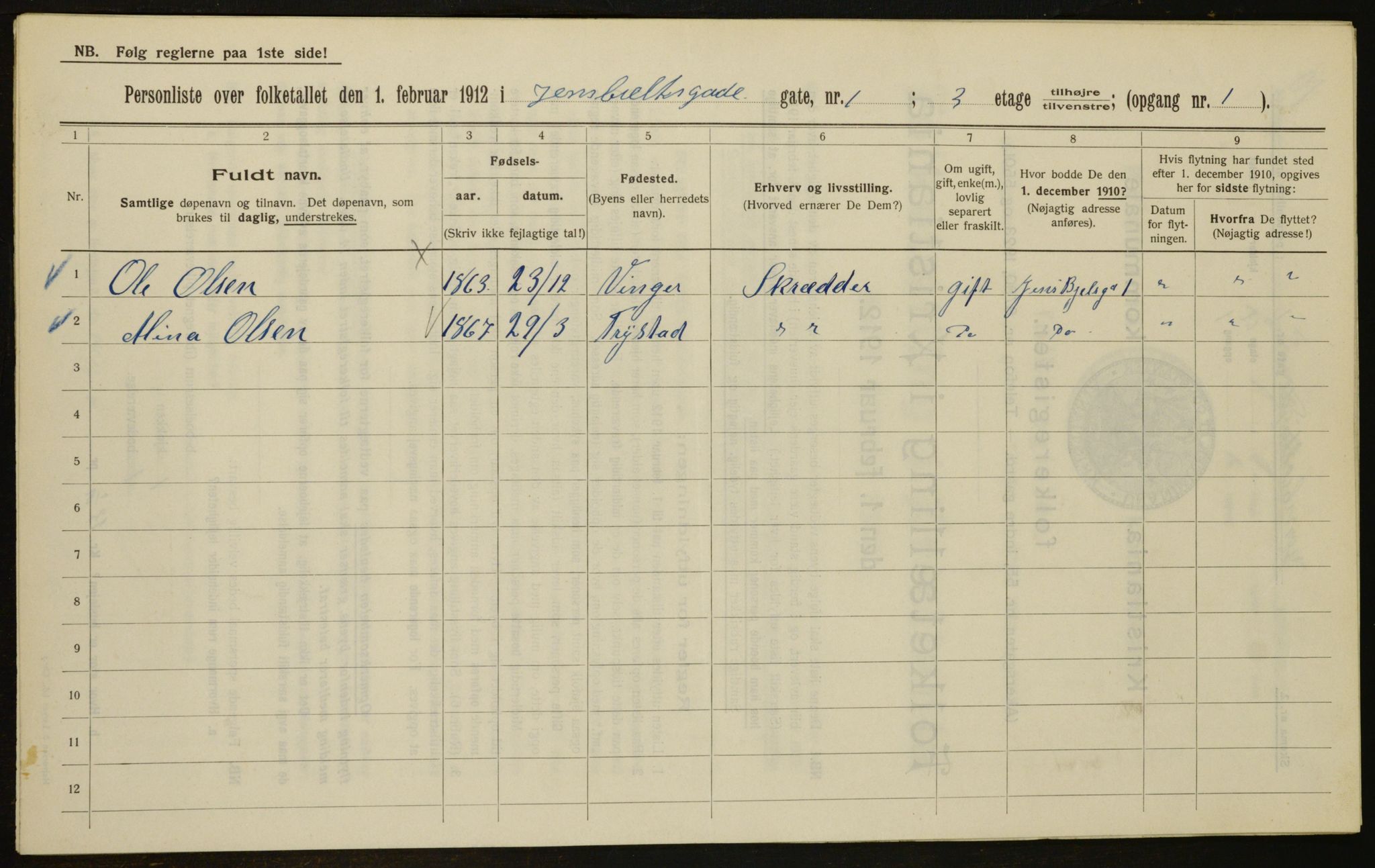 OBA, Municipal Census 1912 for Kristiania, 1912, p. 45809