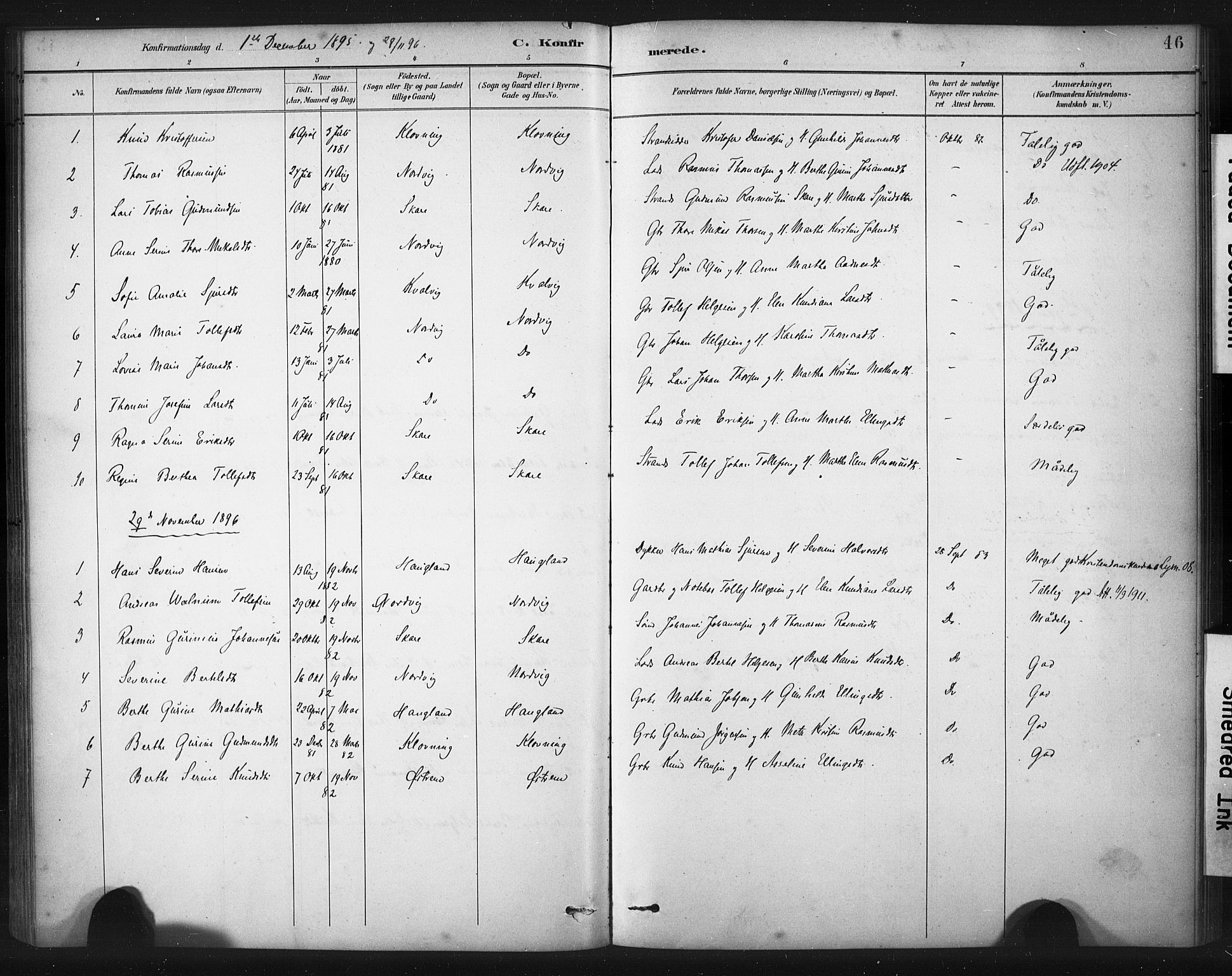 Torvastad sokneprestkontor, AV/SAST-A -101857/H/Ha/Haa/L0016: Parish register (official) no. A 15, 1883-1903, p. 46