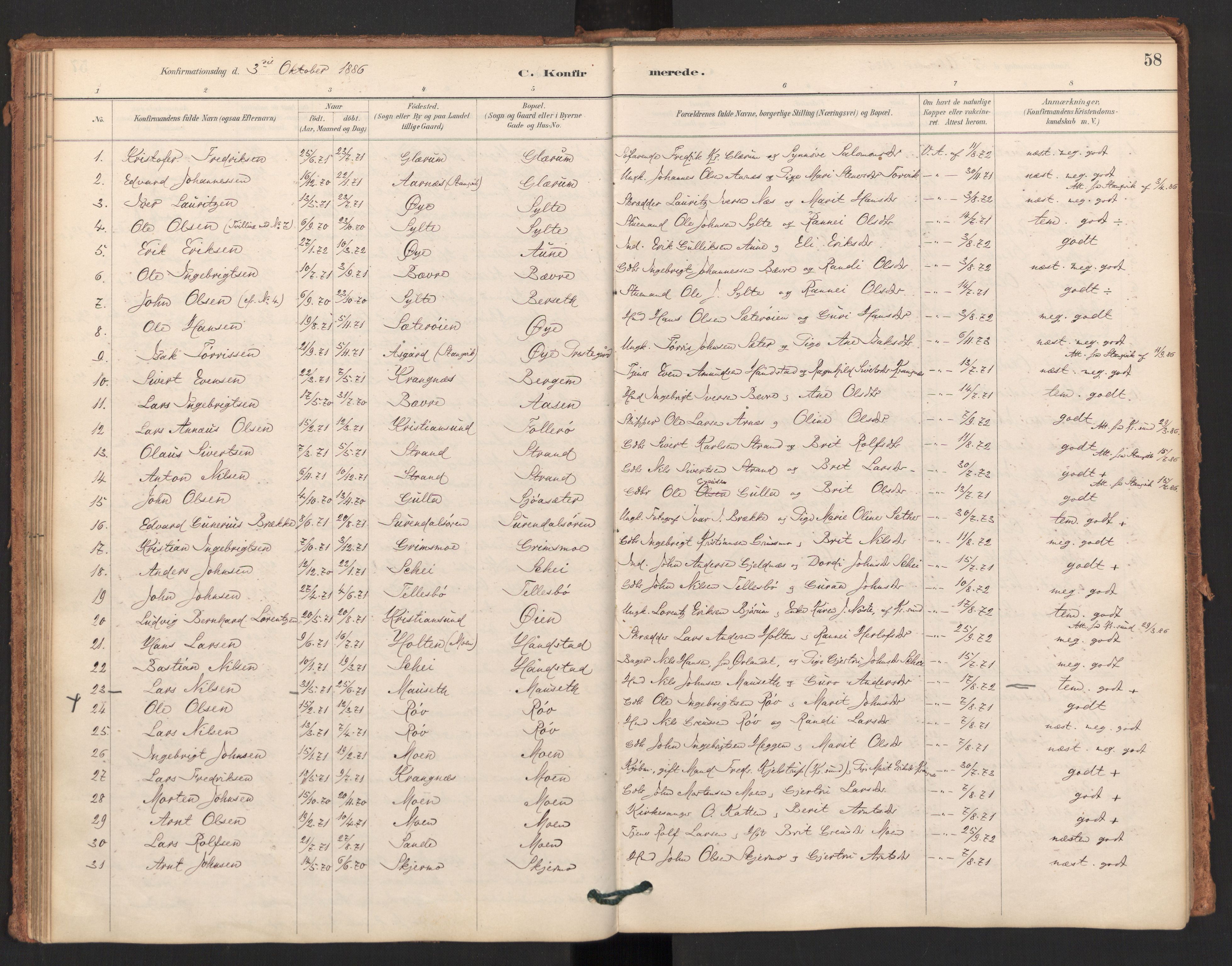 Ministerialprotokoller, klokkerbøker og fødselsregistre - Møre og Romsdal, AV/SAT-A-1454/596/L1056: Parish register (official) no. 596A01, 1885-1900, p. 58