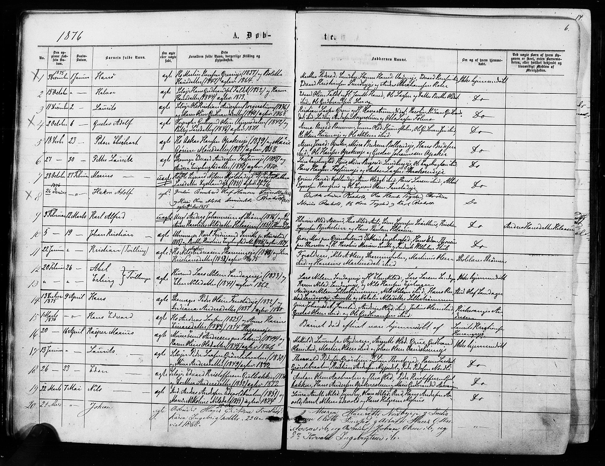 Nes prestekontor Kirkebøker, AV/SAO-A-10410/F/Fa/L0009: Parish register (official) no. I 9, 1875-1882, p. 6