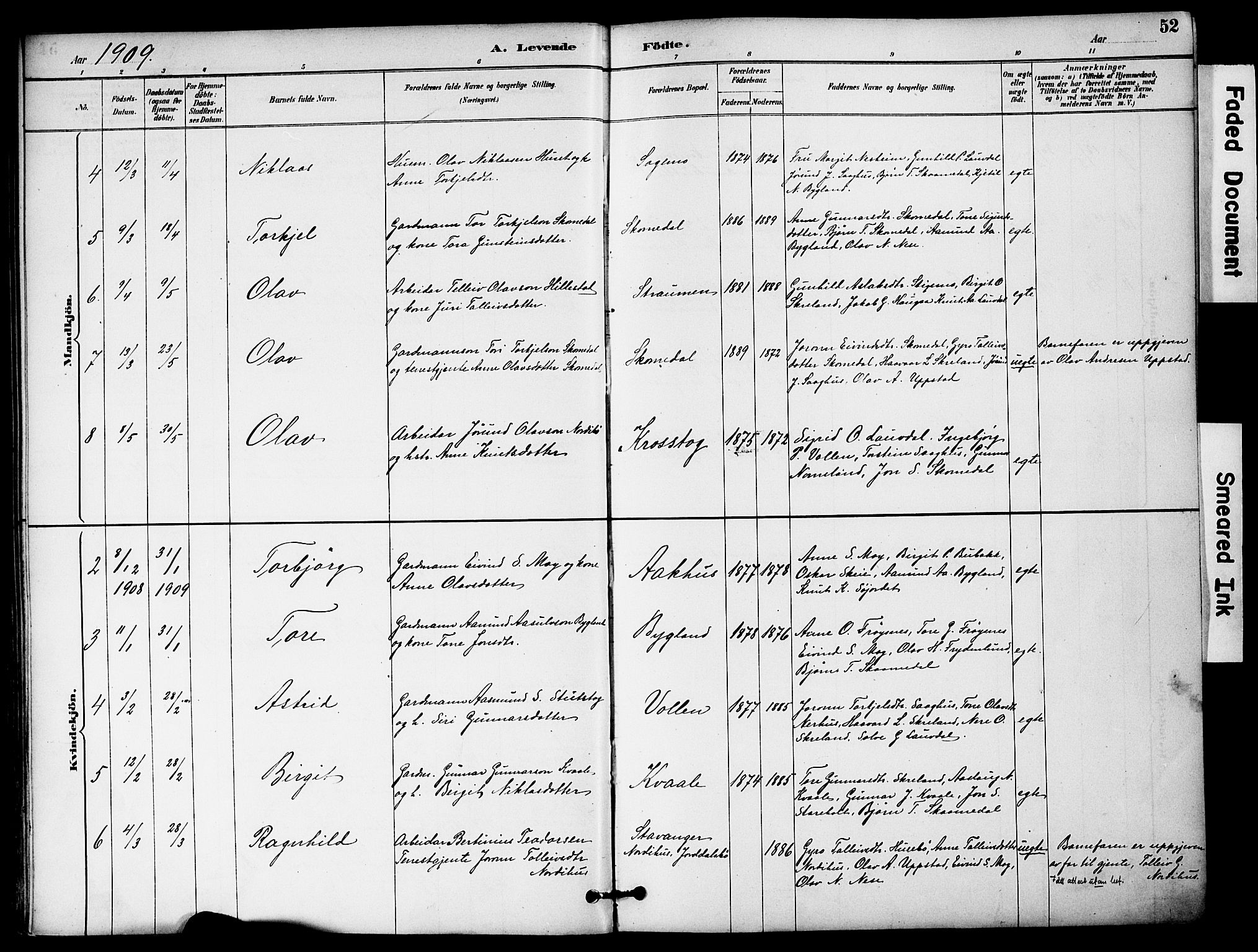 Bygland sokneprestkontor, AV/SAK-1111-0006/F/Fa/Fab/L0007: Parish register (official) no. A 7, 1885-1909, p. 52