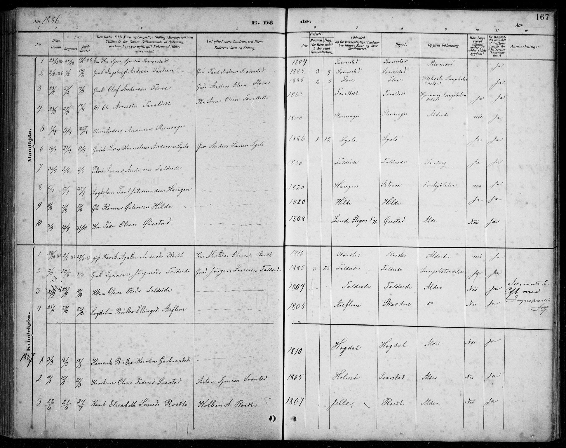Innvik sokneprestembete, SAB/A-80501: Parish register (copy) no. A 3, 1886-1912, p. 167