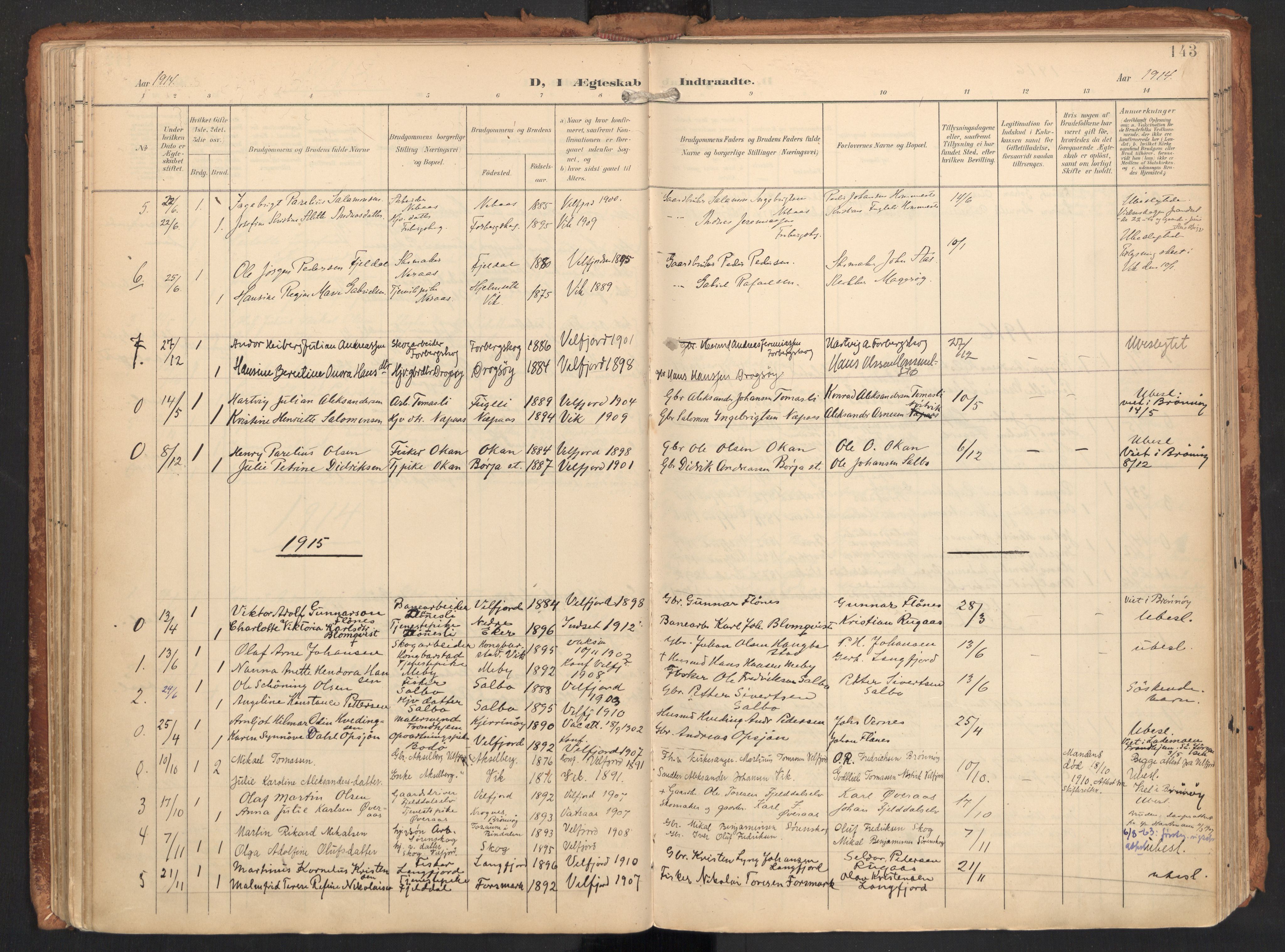 Ministerialprotokoller, klokkerbøker og fødselsregistre - Nordland, SAT/A-1459/814/L0227: Parish register (official) no. 814A08, 1899-1920, p. 143