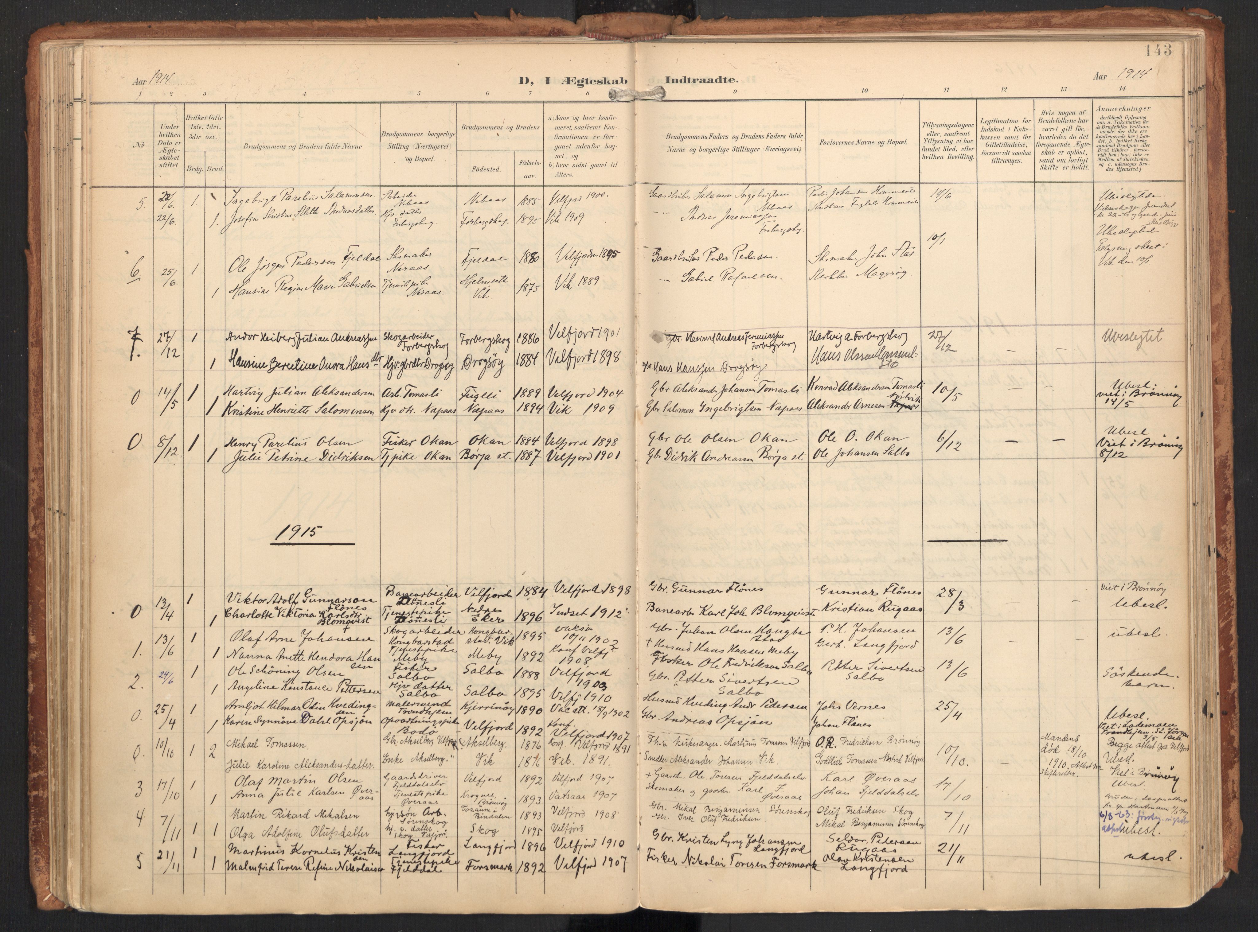 Ministerialprotokoller, klokkerbøker og fødselsregistre - Nordland, AV/SAT-A-1459/814/L0227: Parish register (official) no. 814A08, 1899-1920, p. 143