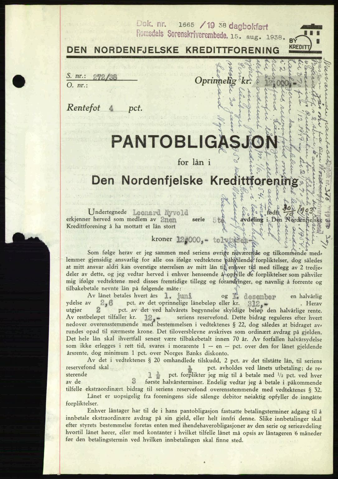 Romsdal sorenskriveri, SAT/A-4149/1/2/2C: Mortgage book no. B1, 1936-1939, Diary no: : 1665/1938