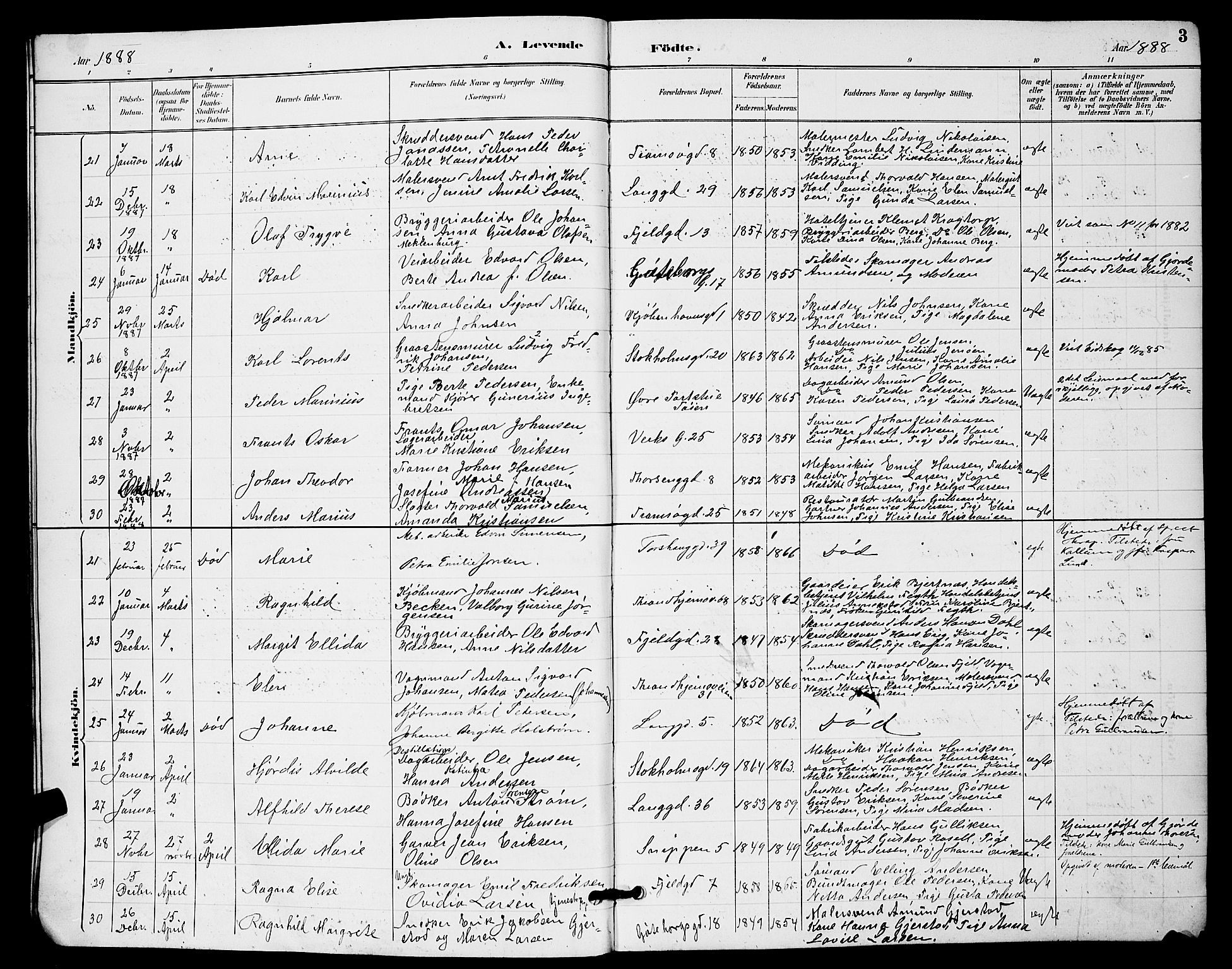 Petrus prestekontor Kirkebøker, AV/SAO-A-10872/G/Ga/L0002: Parish register (copy) no. 2, 1888-1899, p. 3