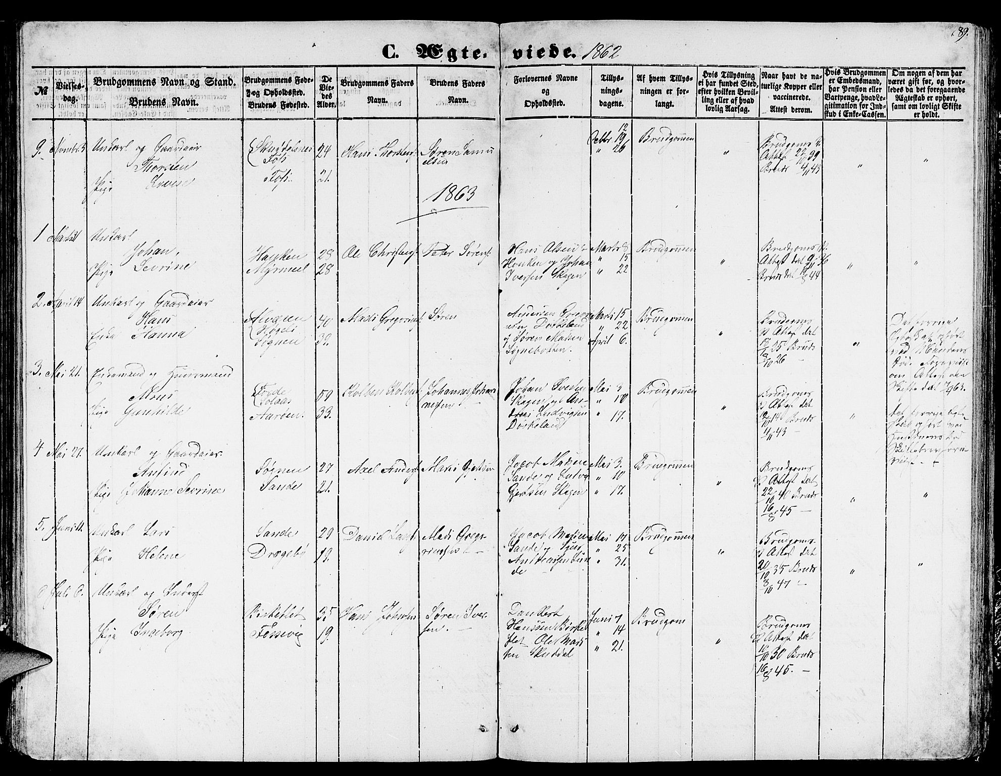 Gaular sokneprestembete, AV/SAB-A-80001/H/Hab: Parish register (copy) no. A 1, 1853-1864, p. 89