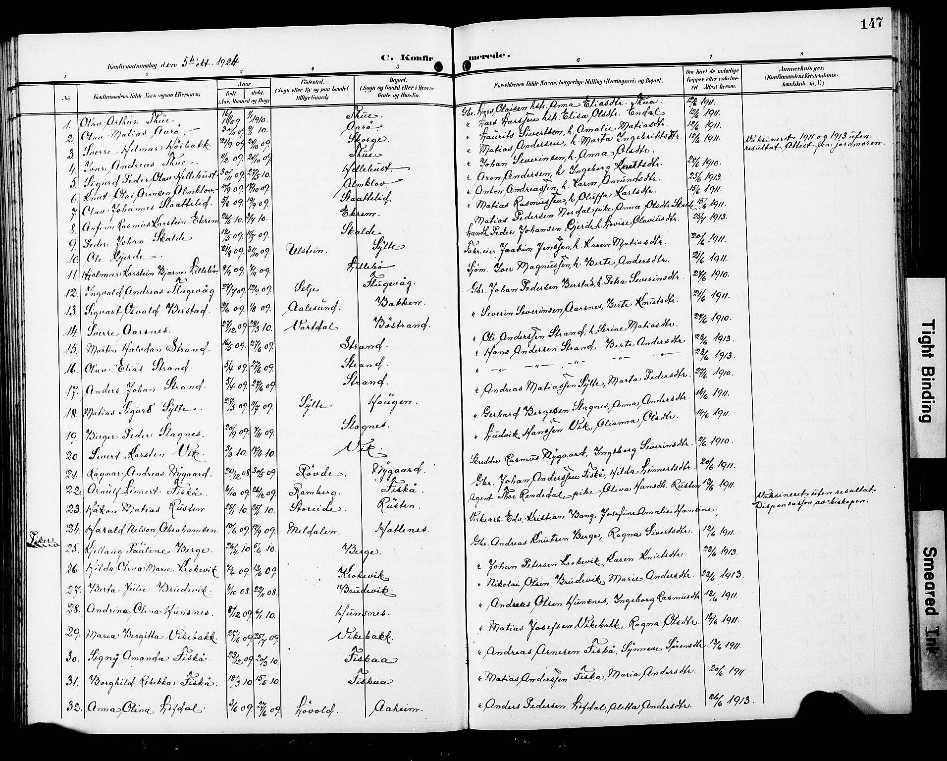 Ministerialprotokoller, klokkerbøker og fødselsregistre - Møre og Romsdal, SAT/A-1454/501/L0018: Parish register (copy) no. 501C04, 1902-1930, p. 147