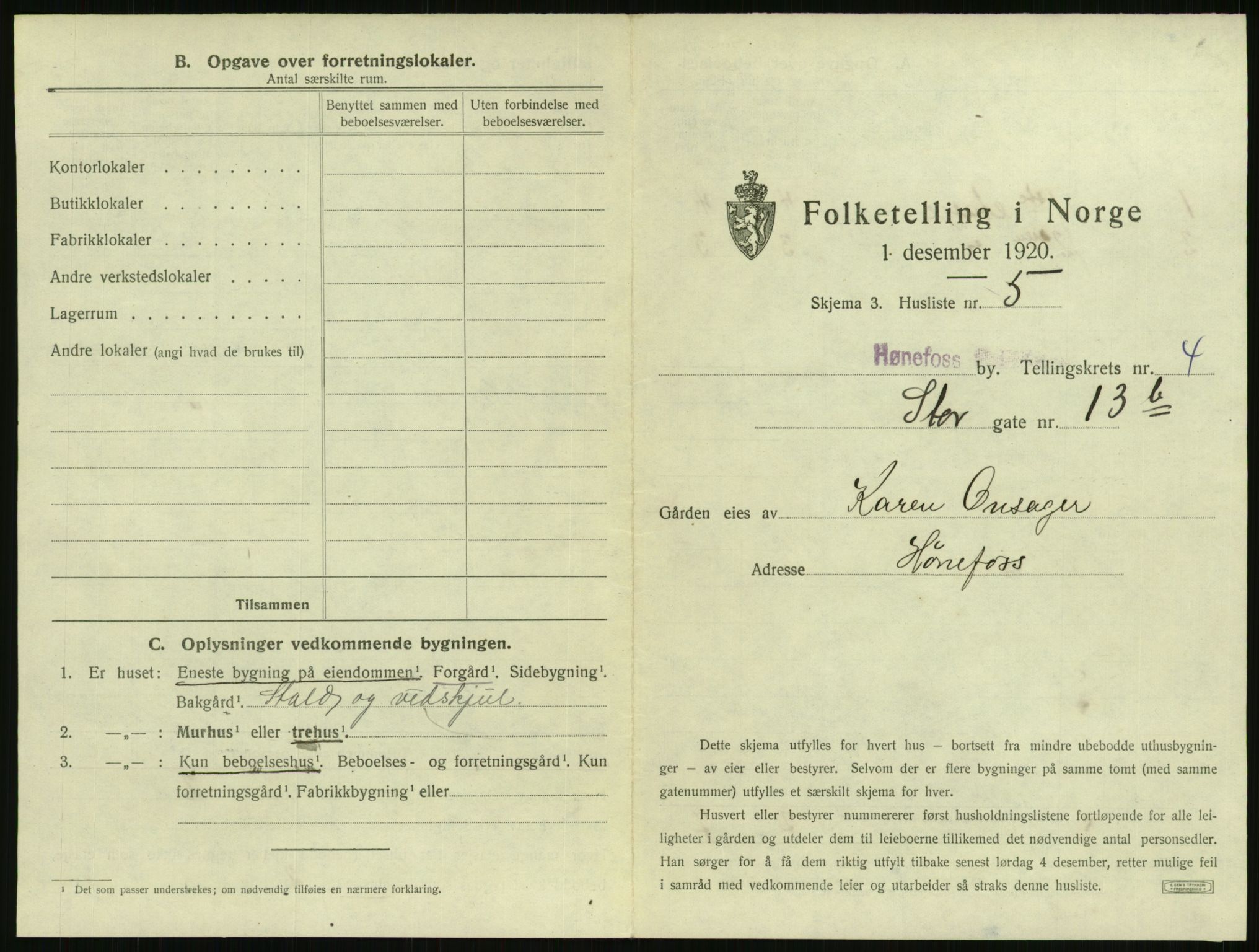 SAKO, 1920 census for Hønefoss, 1920, p. 468