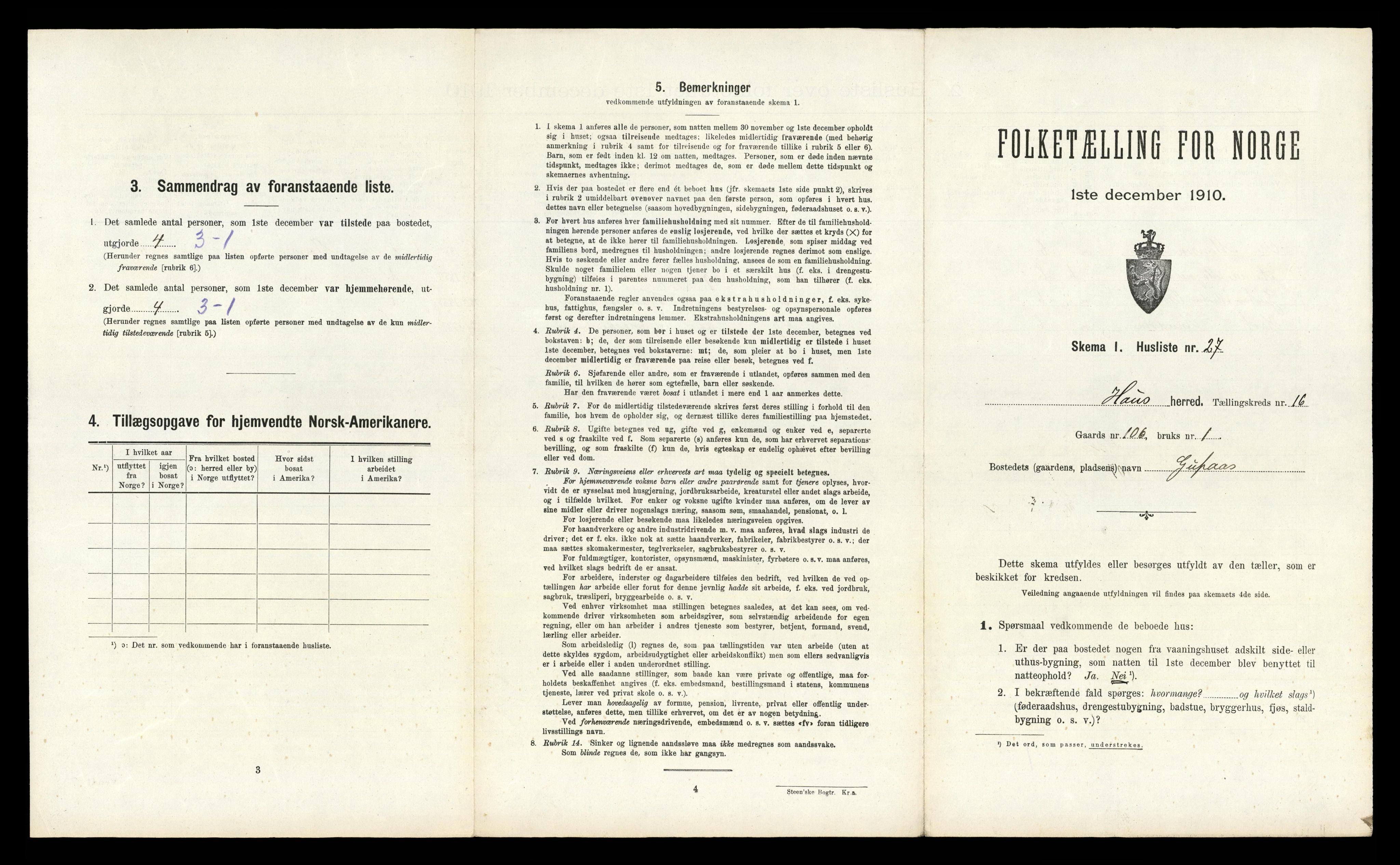 RA, 1910 census for Haus, 1910, p. 1330