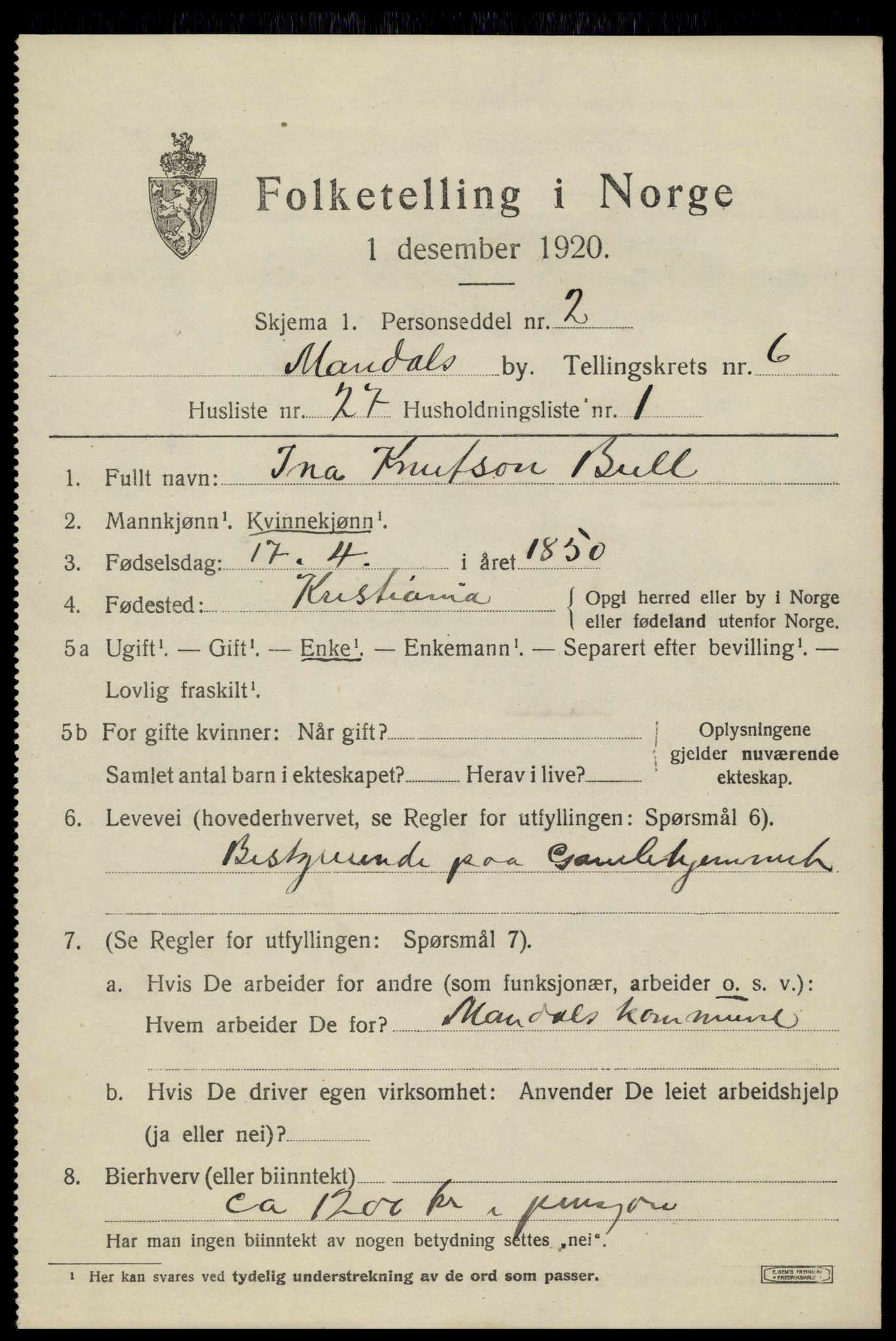SAK, 1920 census for Mandal, 1920, p. 9387