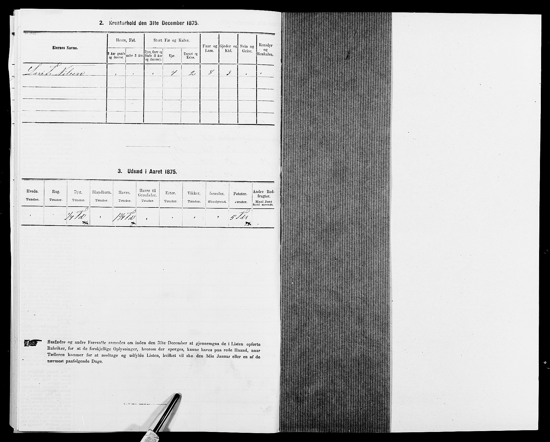 SAK, 1875 census for 1039P Herad, 1875, p. 150