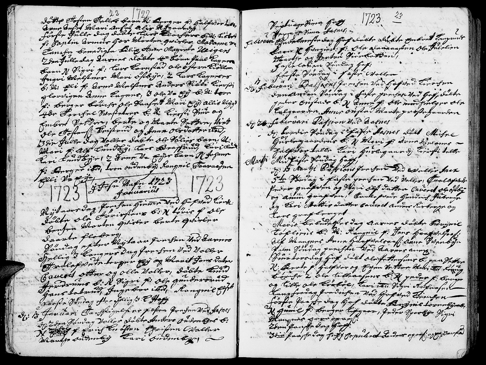 Hof prestekontor, SAH/PREST-038/H/Ha/Haa/L0002: Parish register (official) no. 2, 1720-1749, p. 22-23