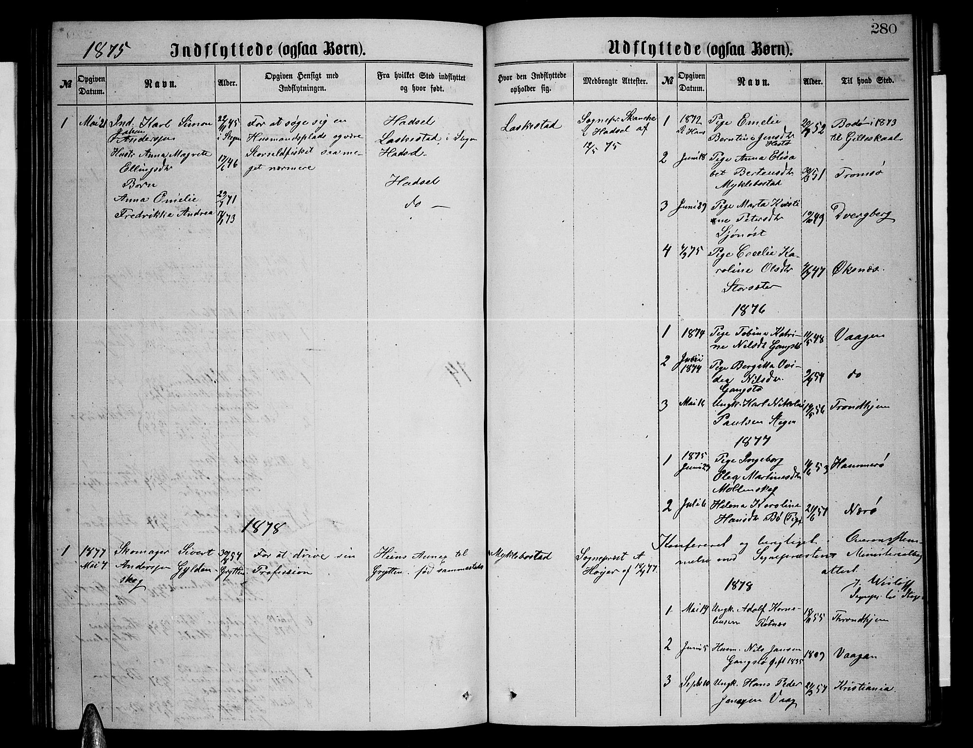 Ministerialprotokoller, klokkerbøker og fødselsregistre - Nordland, AV/SAT-A-1459/855/L0815: Parish register (copy) no. 855C04, 1865-1878, p. 280